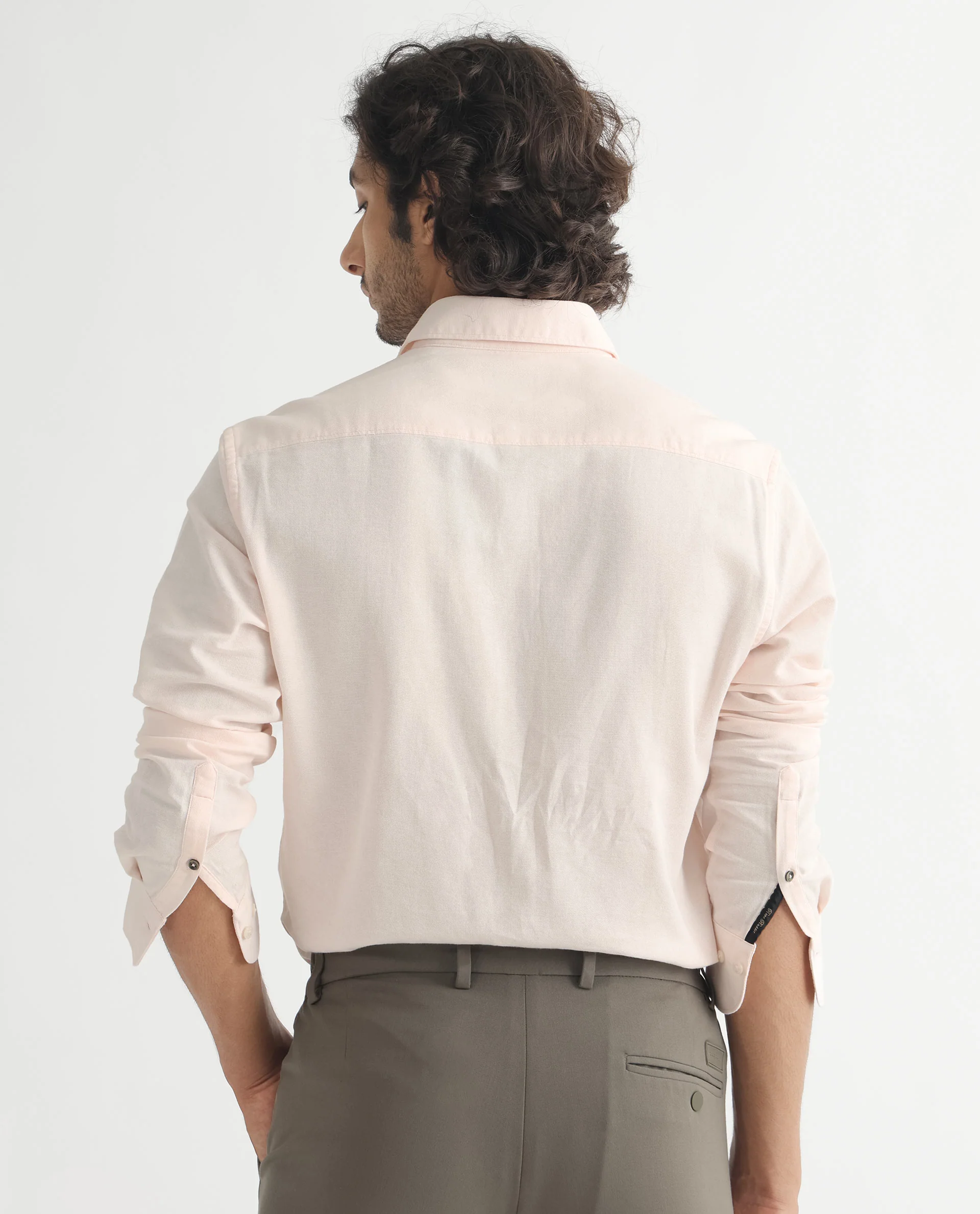 Rare Rabbit Men's Otago Light Pink Cotton Plain Regular Fit Full Sleeve Spread Collar Shirt - Image 9