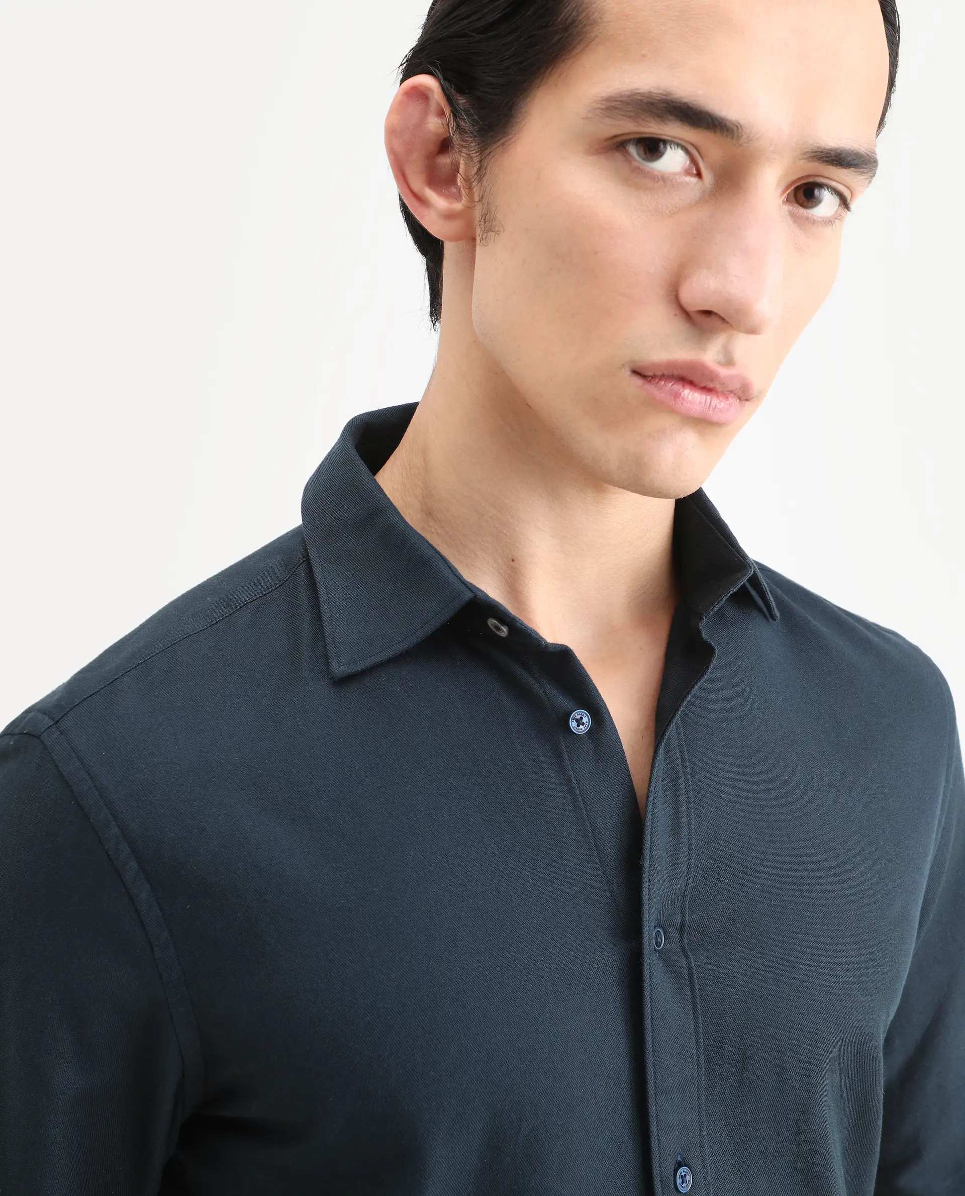 Rare Rabbit Men's Otago Navy Cotton Plain Regular Fit Full Sleeve Collared Shirt - Image 4