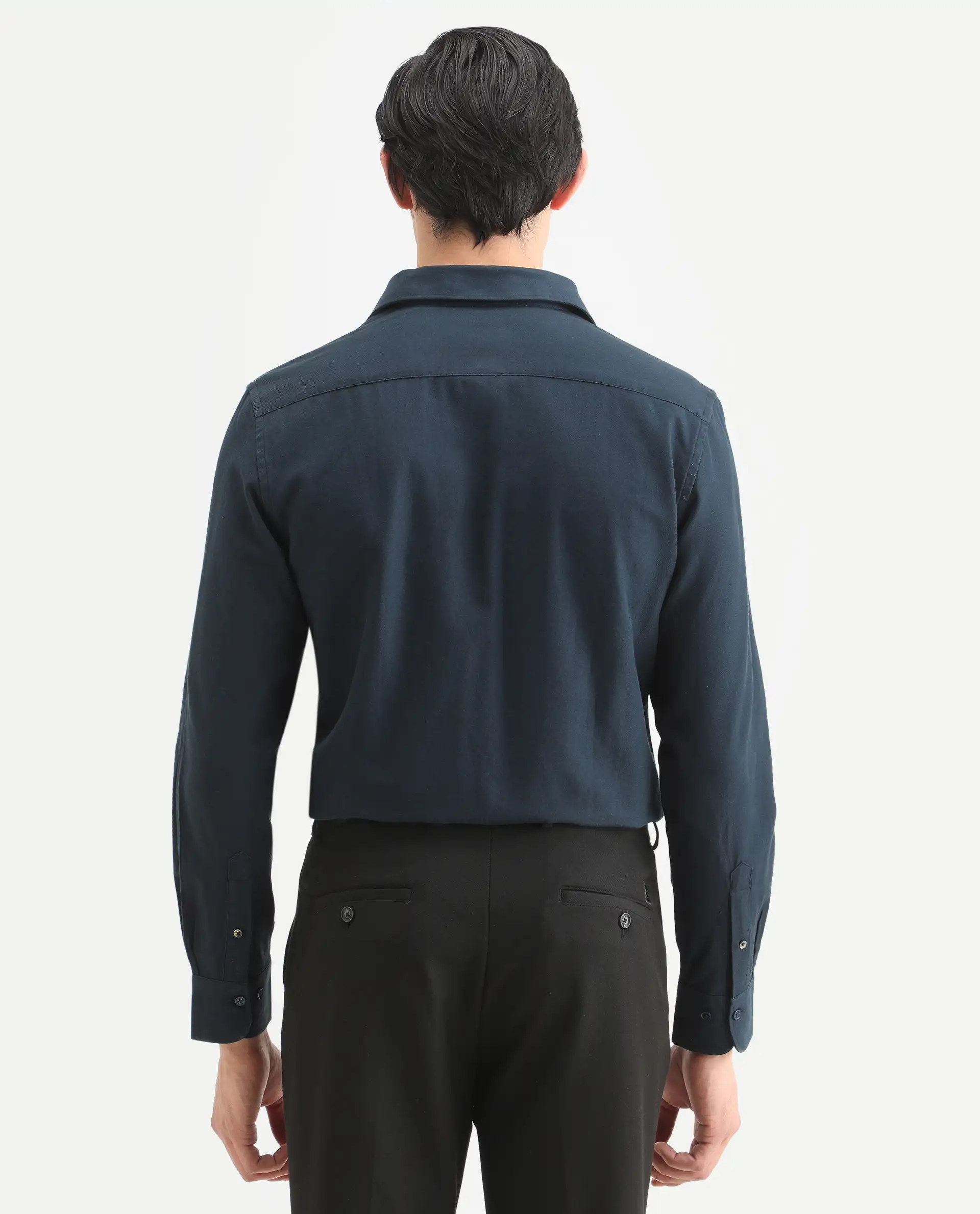 Rare Rabbit Men's Otago Navy Cotton Plain Regular Fit Full Sleeve Collared Shirt - Image 7