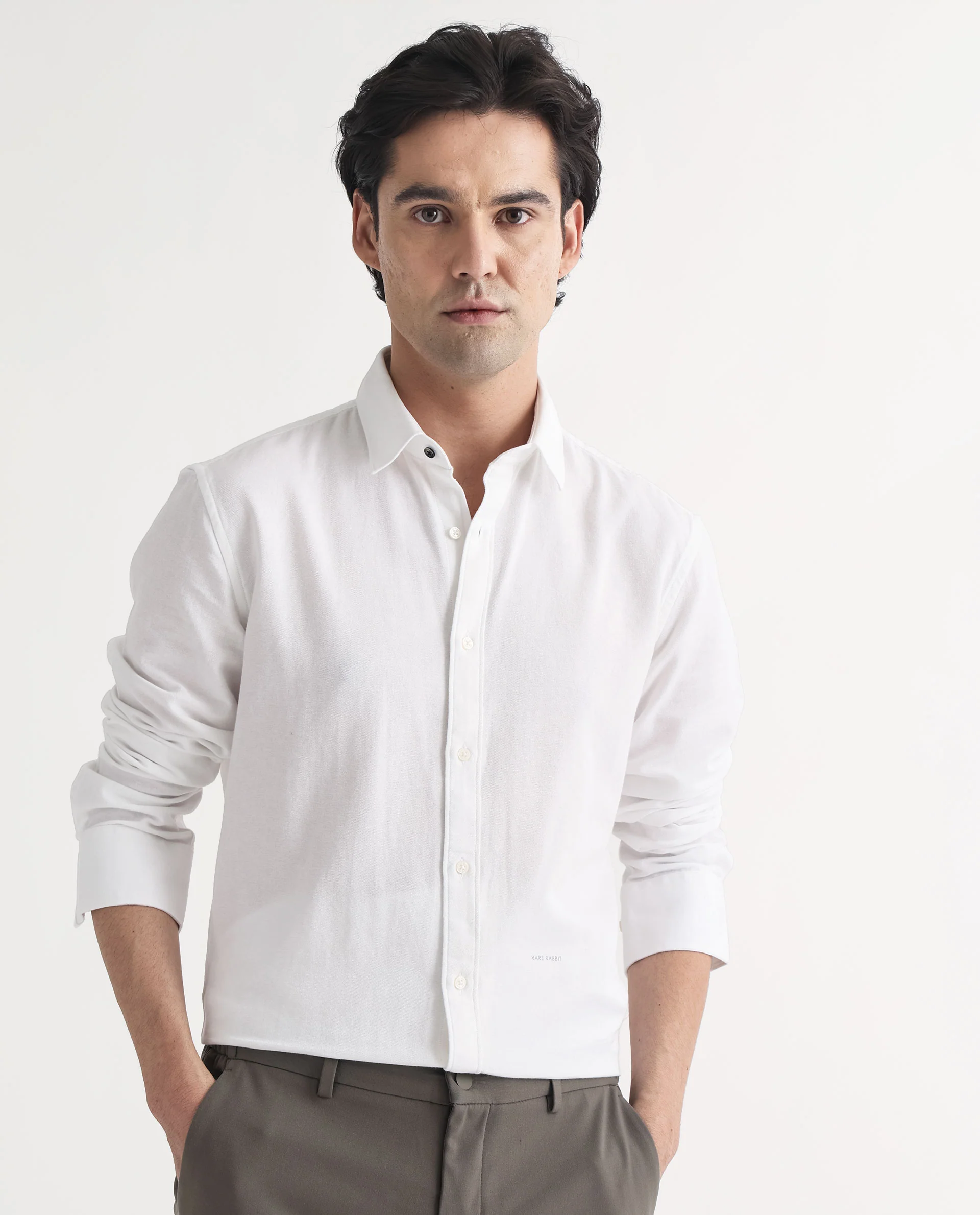 Rare Rabbit Men's Otago White Cotton Plain Regular Fit Full Sleeve Collared Shirt - Image 6