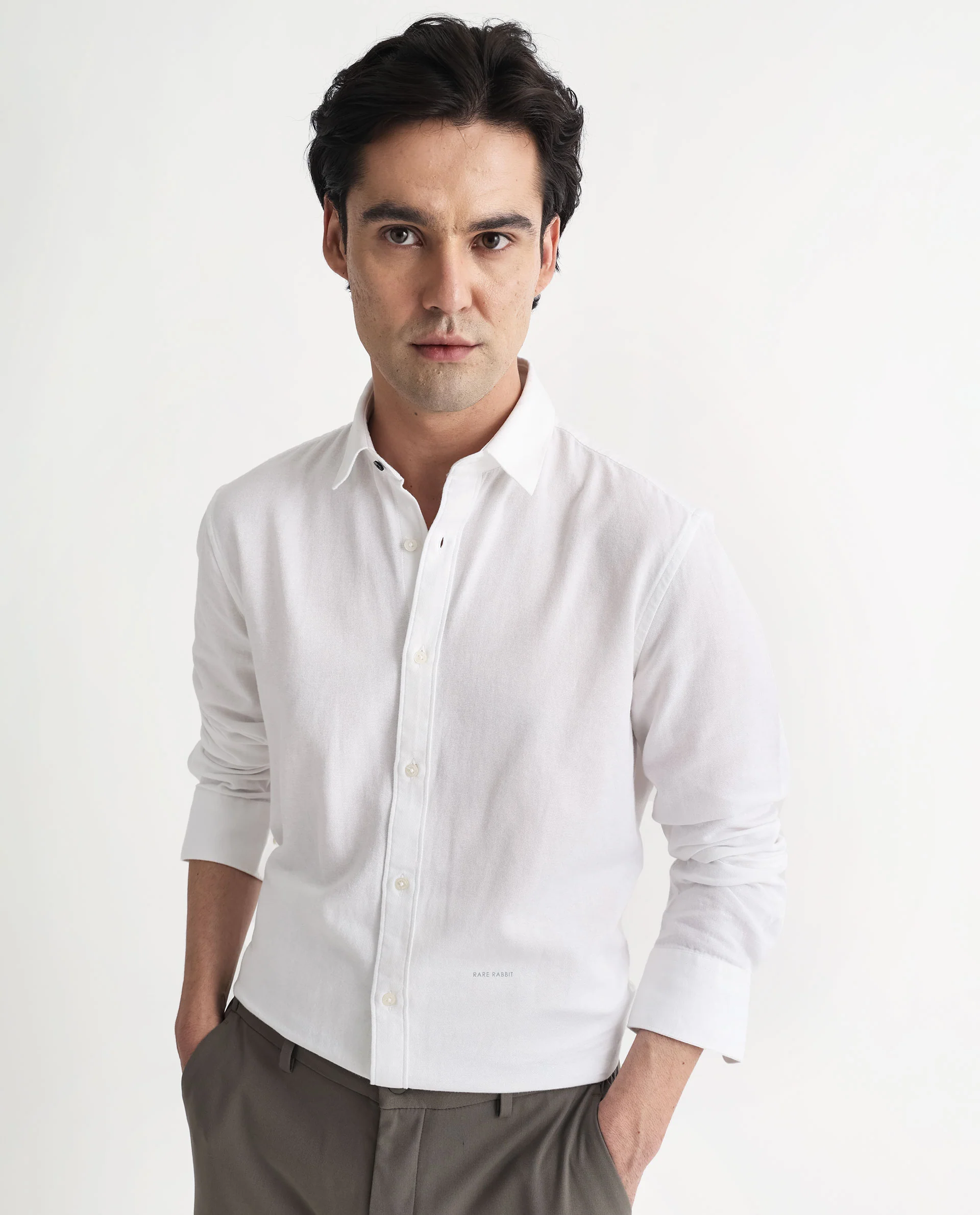 Rare Rabbit Men's Otago White Cotton Plain Regular Fit Full Sleeve Collared Shirt - Image 8