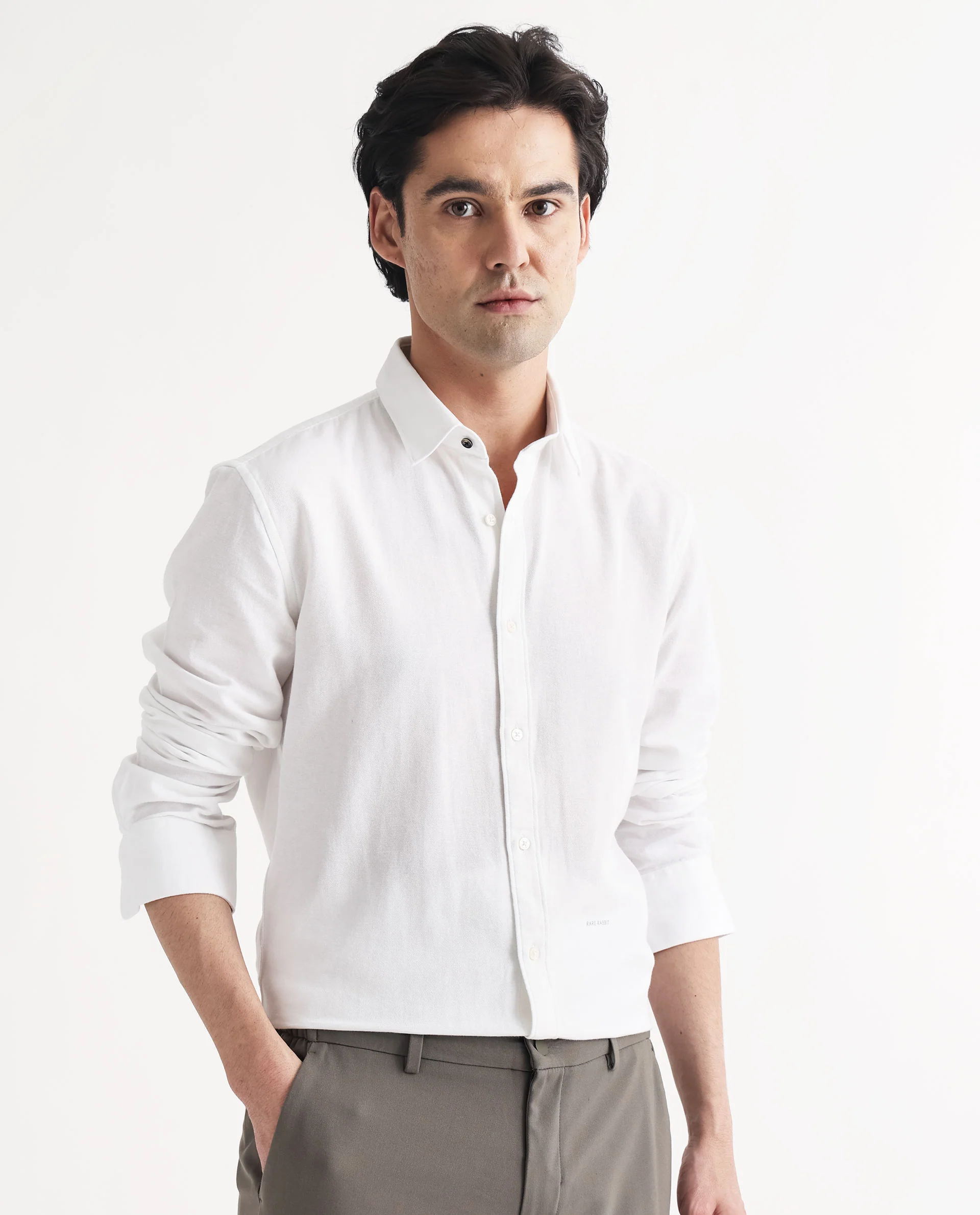 Rare Rabbit Men's Otago White Cotton Plain Regular Fit Full Sleeve Collared Shirt - Image 9