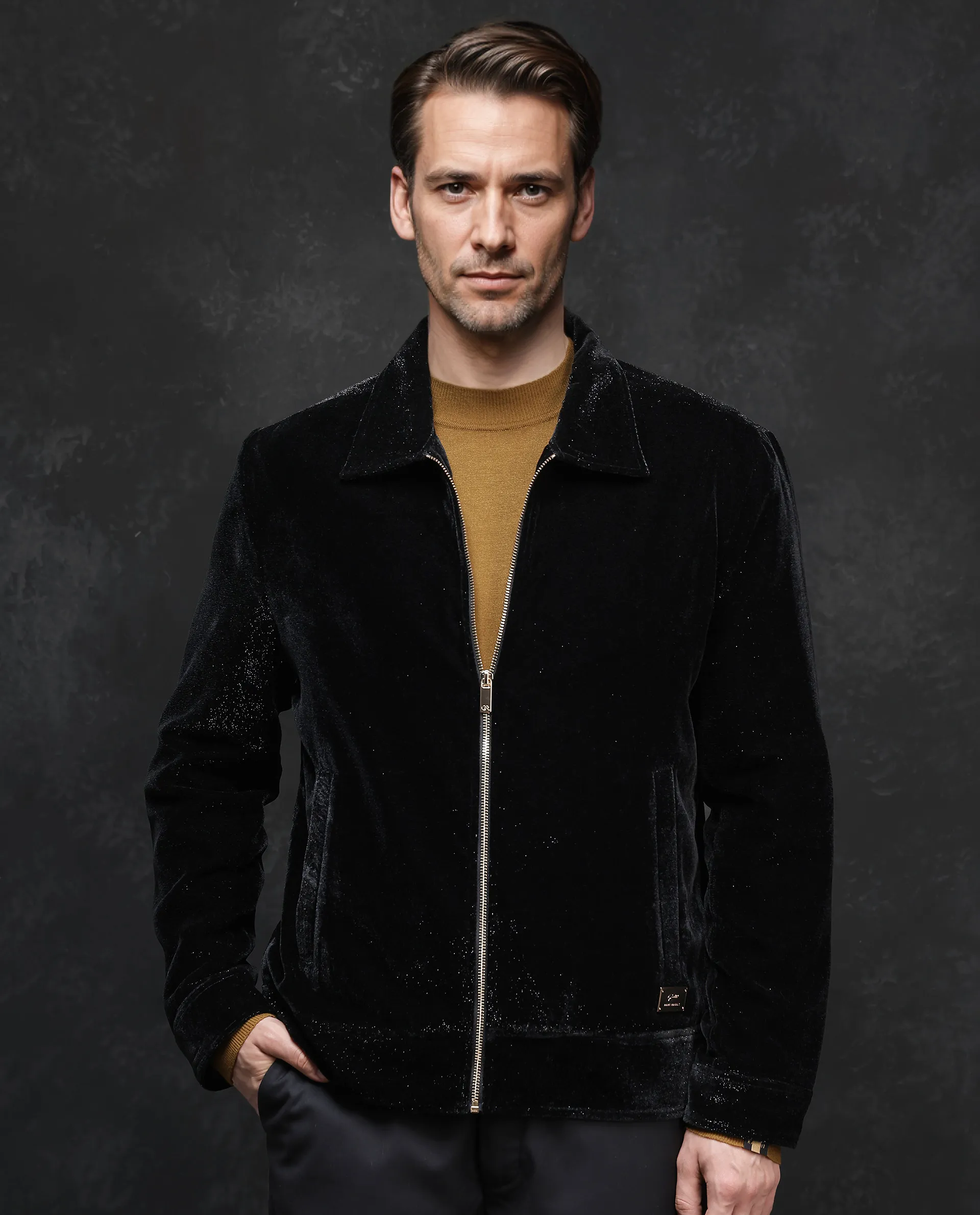 Rare Rabbit Men's Otaki-2 Black Lurex Blend Plain Regular Fit Full Sleeve Spread Collar Jacket