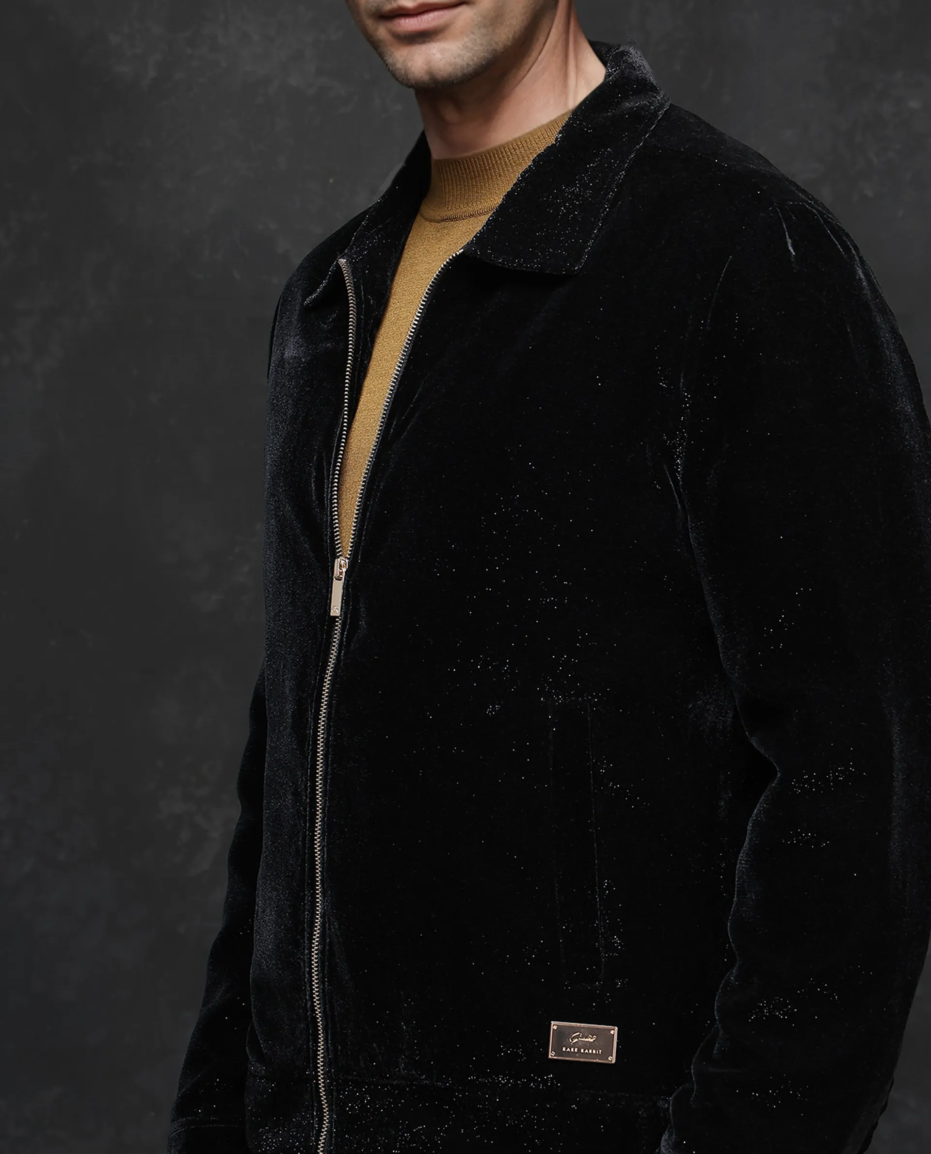 Rare Rabbit Men's Otaki-2 Black Lurex Blend Plain Regular Fit Full Sleeve Spread Collar Jacket - Image 4