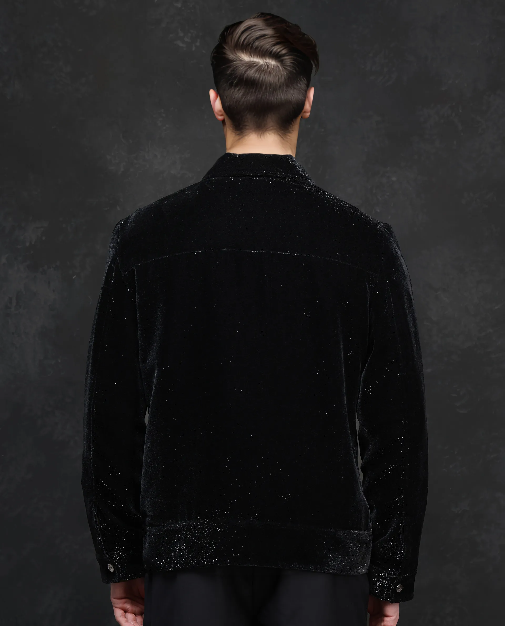 Rare Rabbit Men's Otaki-2 Black Lurex Blend Plain Regular Fit Full Sleeve Spread Collar Jacket - Image 5