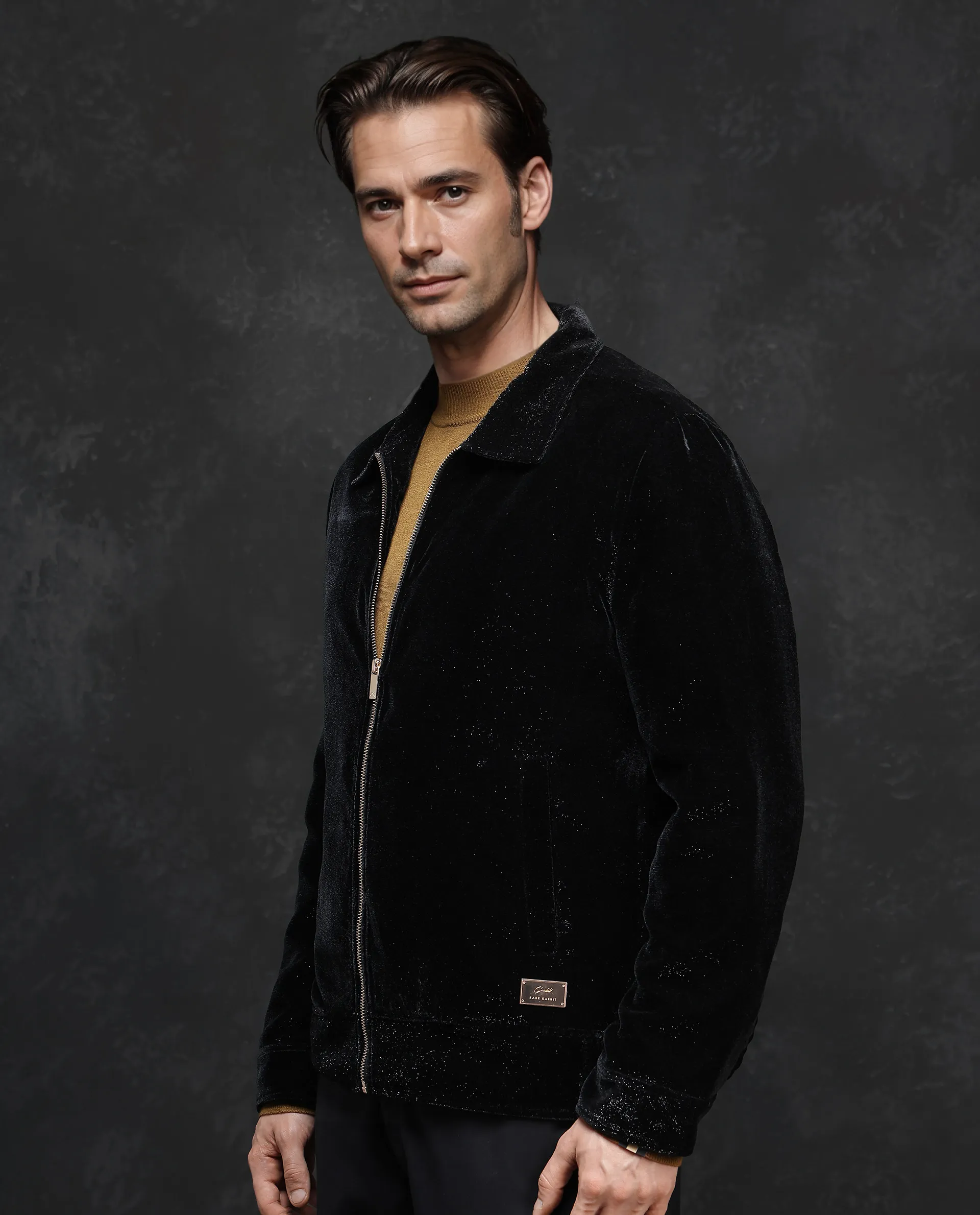 Rare Rabbit Men's Otaki-2 Black Lurex Blend Plain Regular Fit Full Sleeve Spread Collar Jacket - Image 6