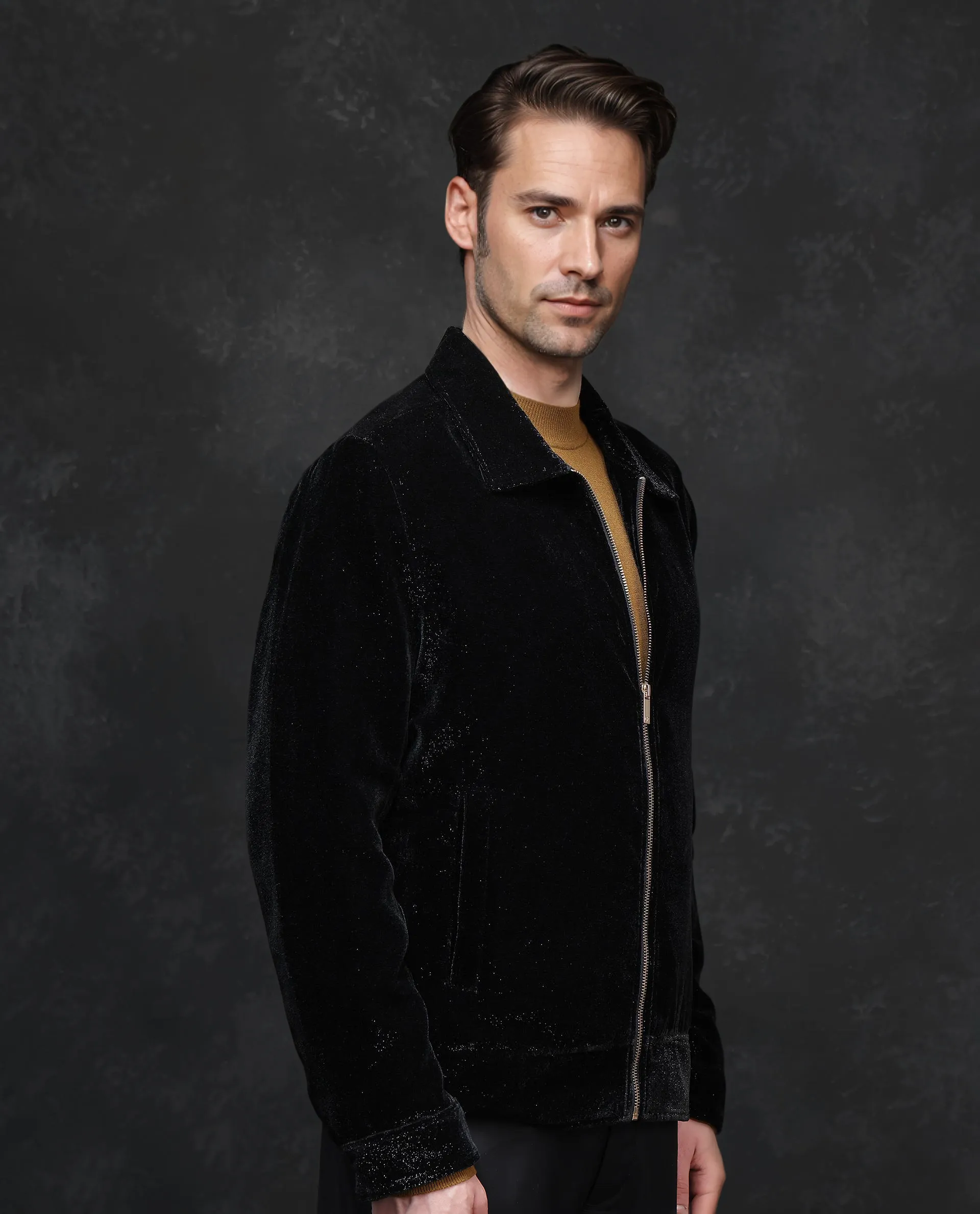 Rare Rabbit Men's Otaki-2 Black Lurex Blend Plain Regular Fit Full Sleeve Spread Collar Jacket - Image 7