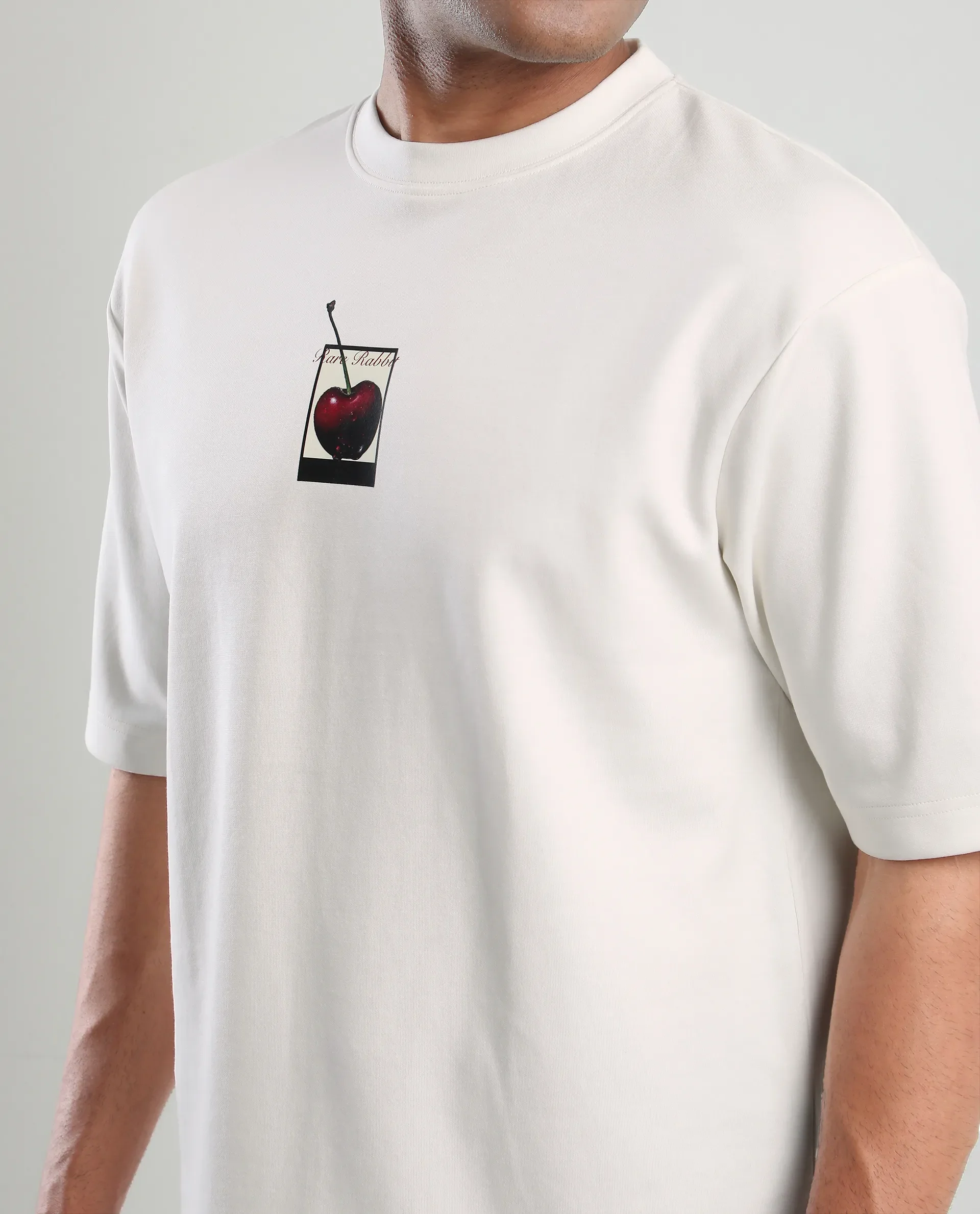 Rare Rabbit Men's Otar Off White Cotton Blend Graphic Print Regular Fit Half Sleeve Crew Neck T-Shirt - Image 3