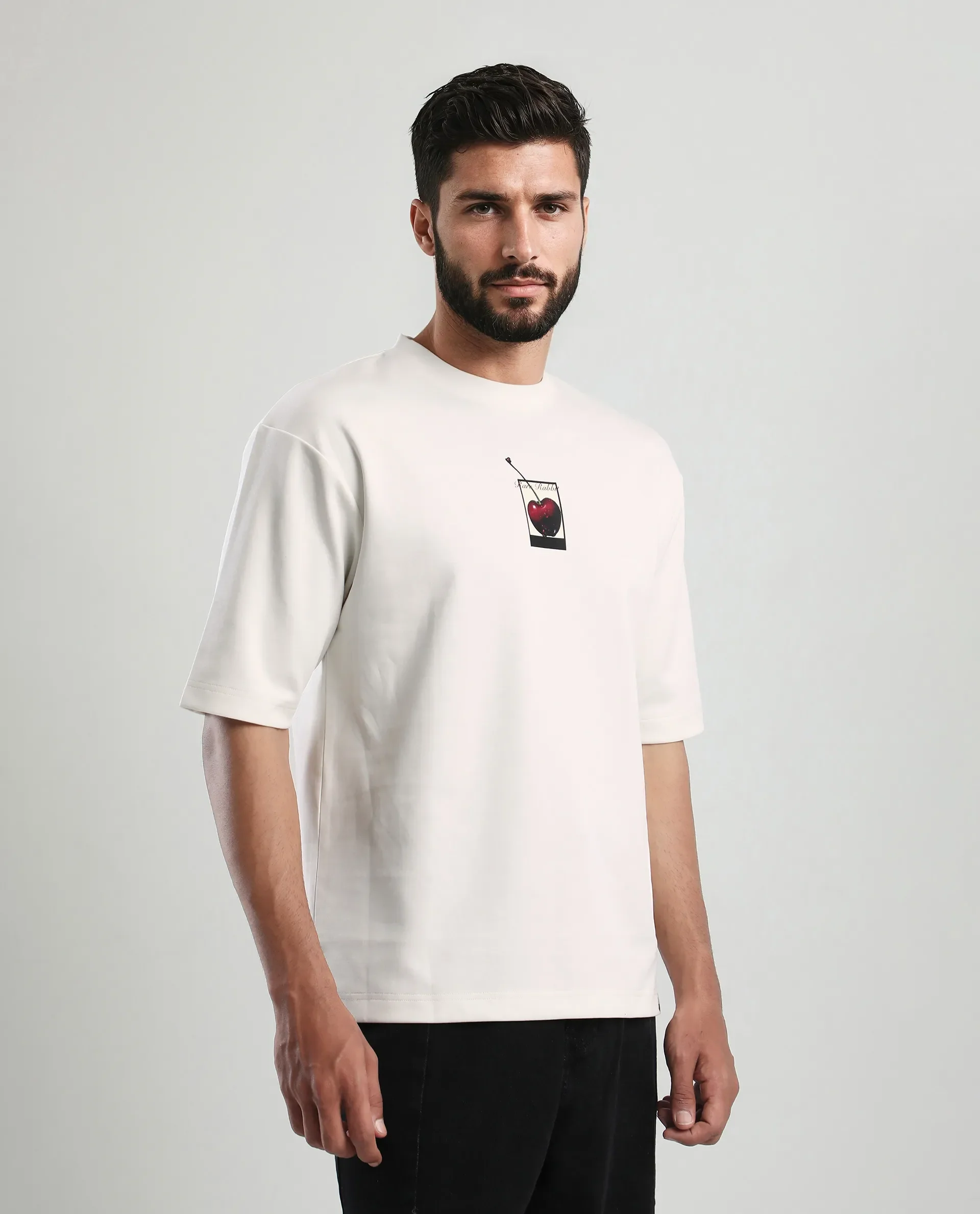Rare Rabbit Men's Otar Off White Cotton Blend Graphic Print Regular Fit Half Sleeve Crew Neck T-Shirt - Image 5