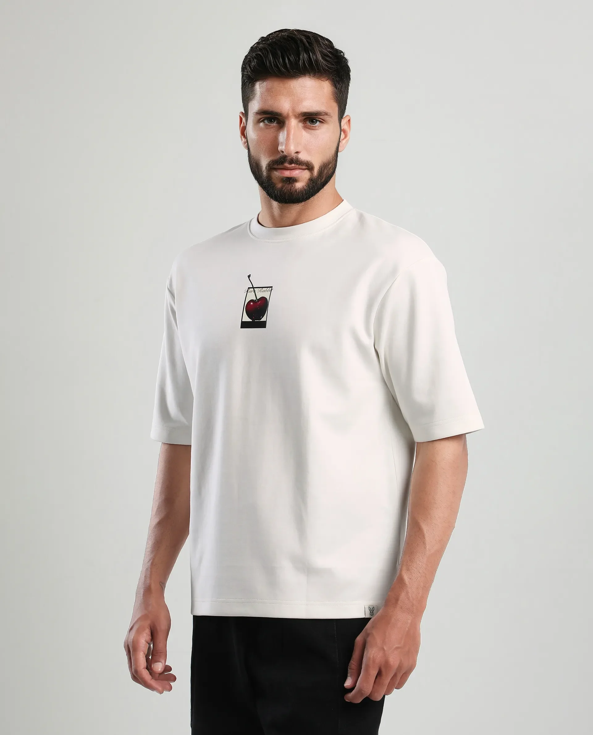 Rare Rabbit Men's Otar Off White Cotton Blend Graphic Print Regular Fit Half Sleeve Crew Neck T-Shirt - Image 6