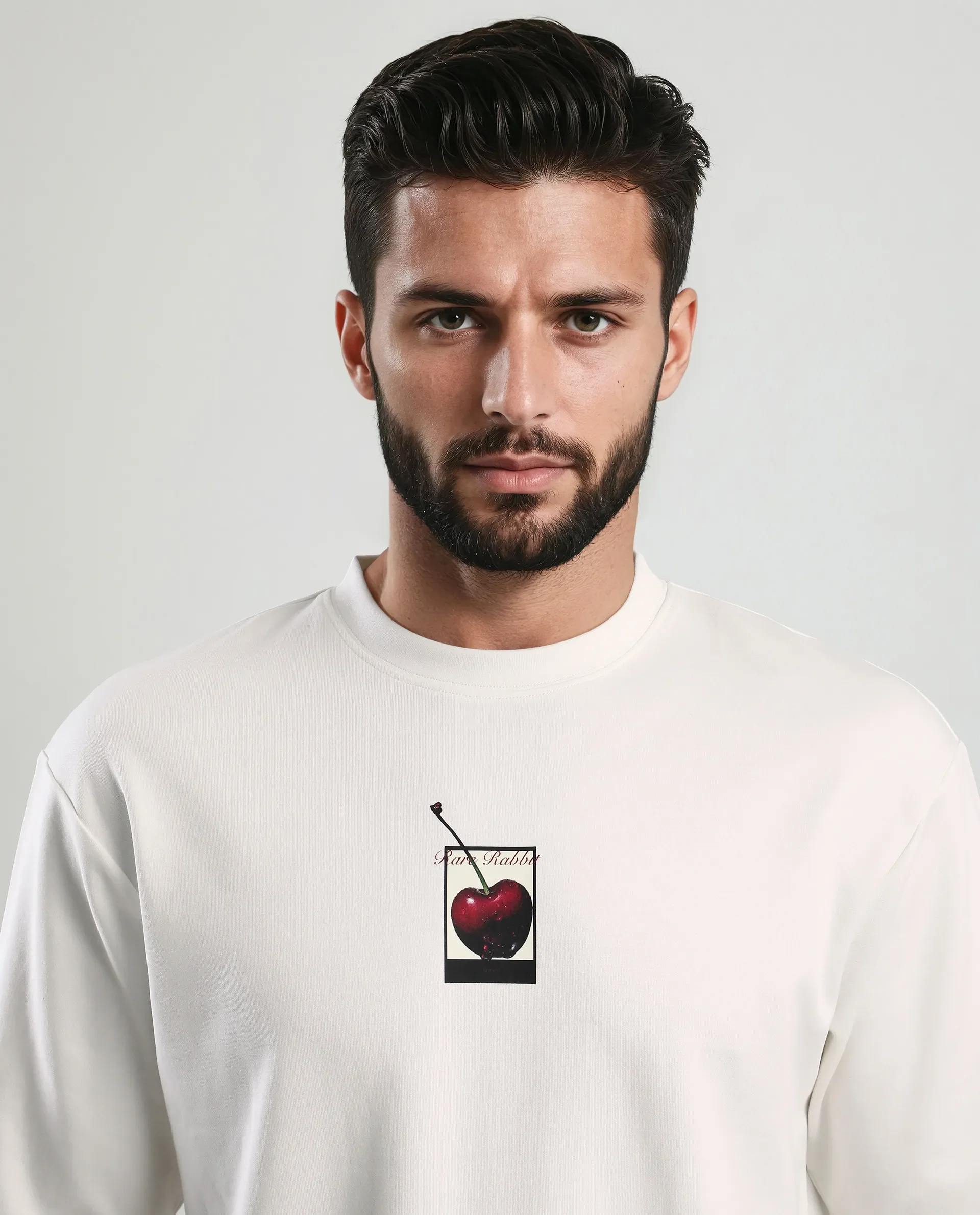 Rare Rabbit Men's Otar Off White Cotton Blend Graphic Print Regular Fit Half Sleeve Crew Neck T-Shirt - Image 7