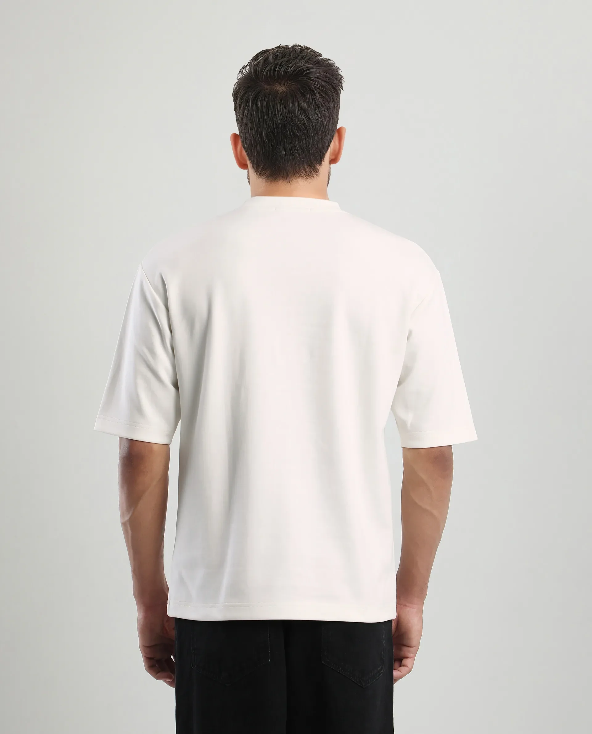Rare Rabbit Men's Otar Off White Cotton Blend Graphic Print Regular Fit Half Sleeve Crew Neck T-Shirt - Image 8