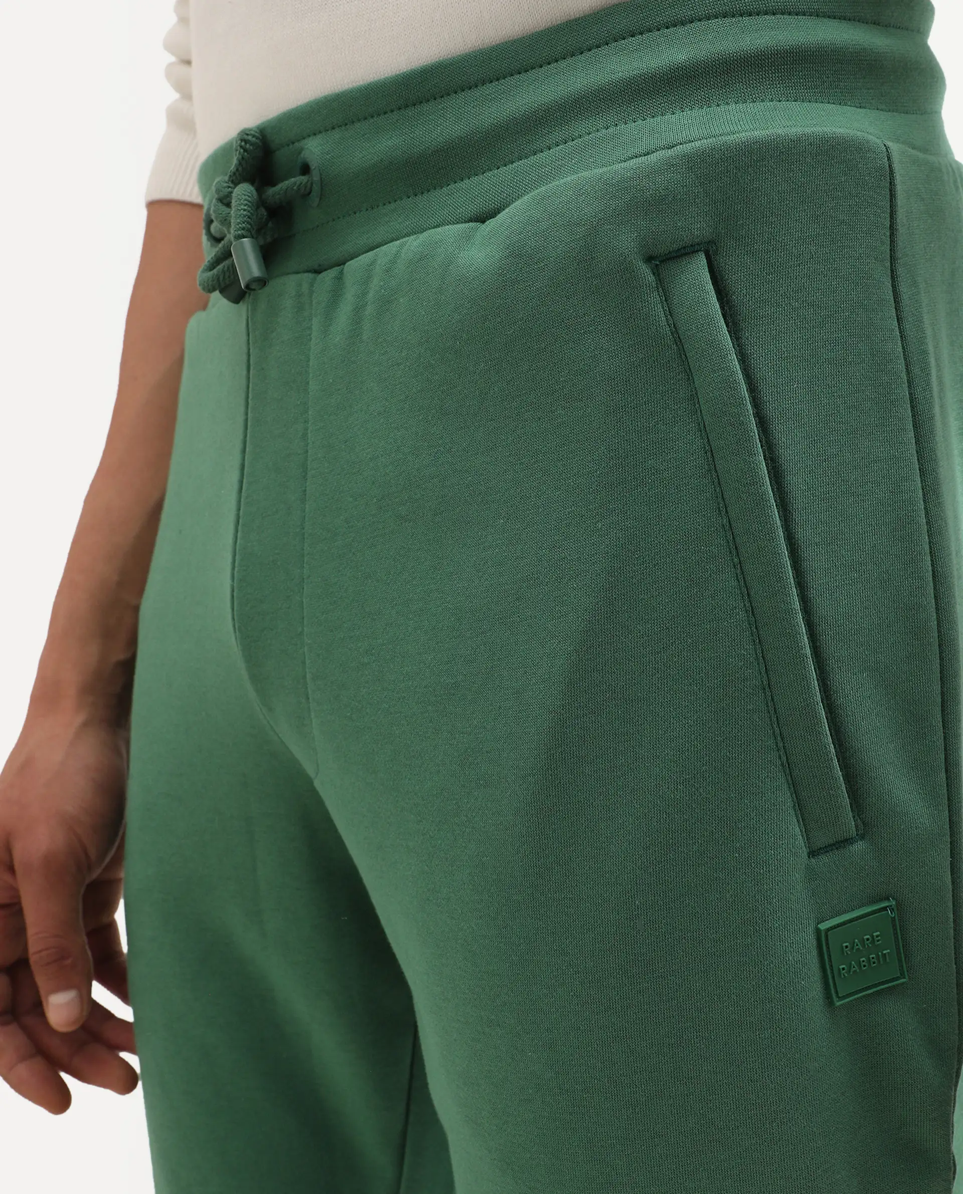 Rare Rabbit Men's Otari Green Cotton Plain Regular Fit Joggers - Image 4