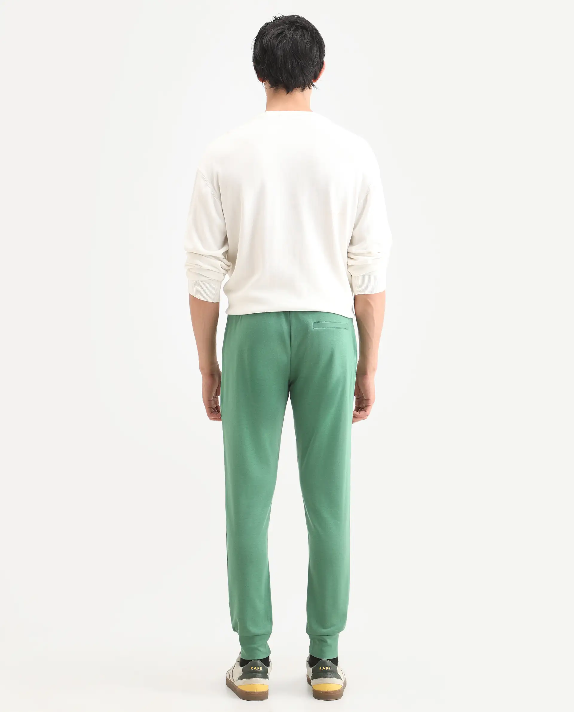 Rare Rabbit Men's Otari Green Cotton Plain Regular Fit Joggers - Image 7