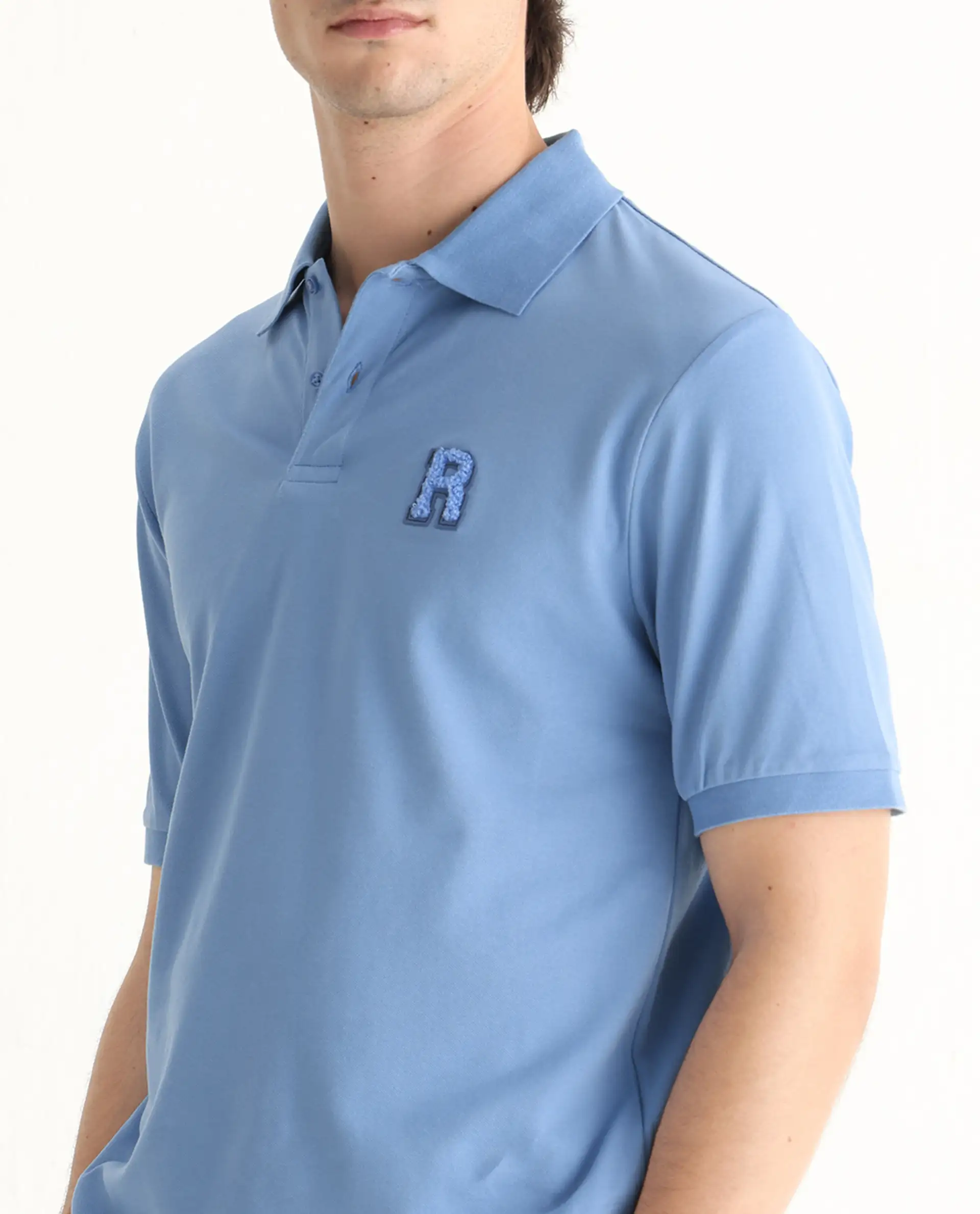 Rare Rabbit Men's Otes Blue Cotton Plain Regular Fit Half Sleeve Polo - Image 3