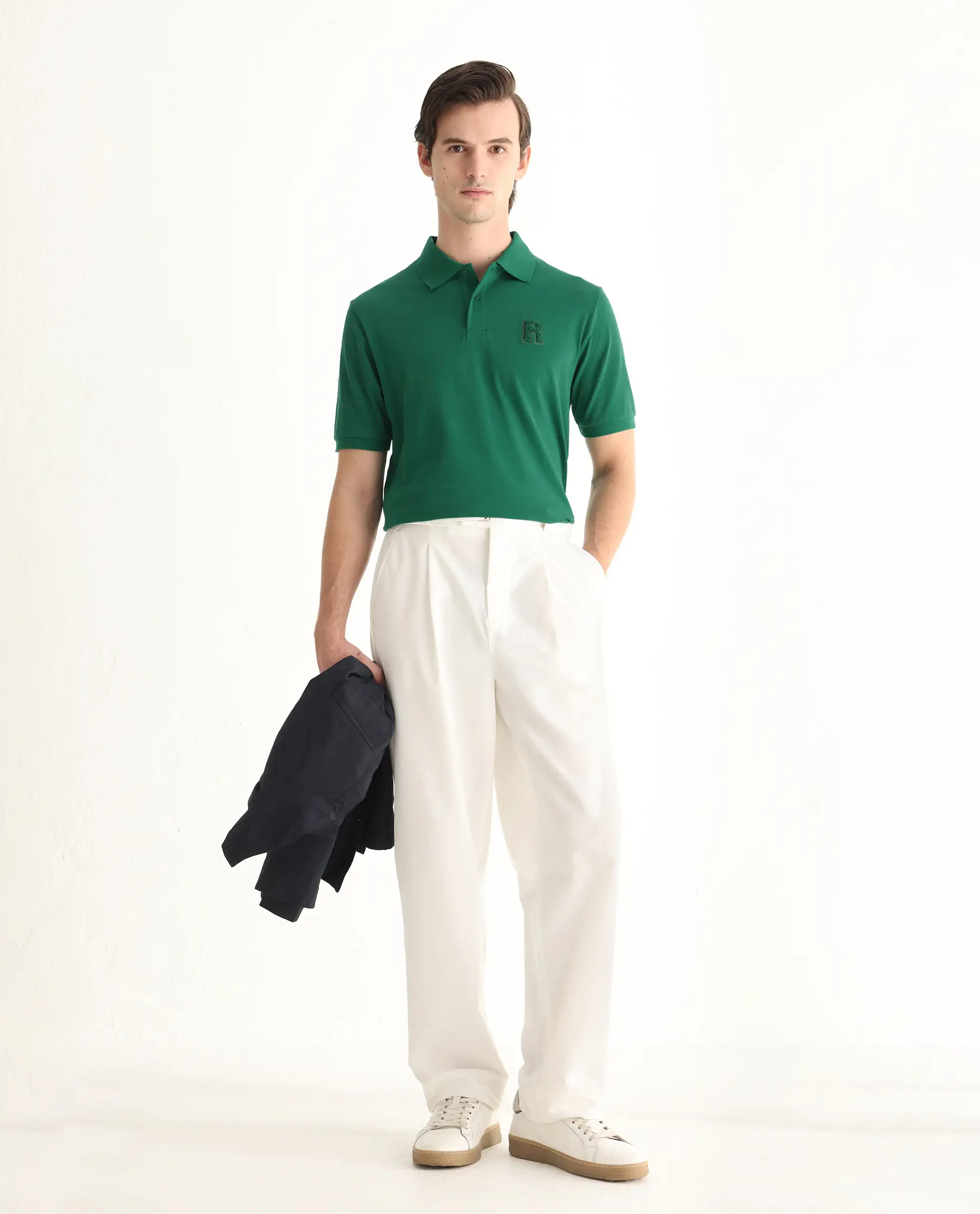 Rare Rabbit Men's Otes Green Cotton Plain Regular Fit Half Sleeve Polo - Image 2