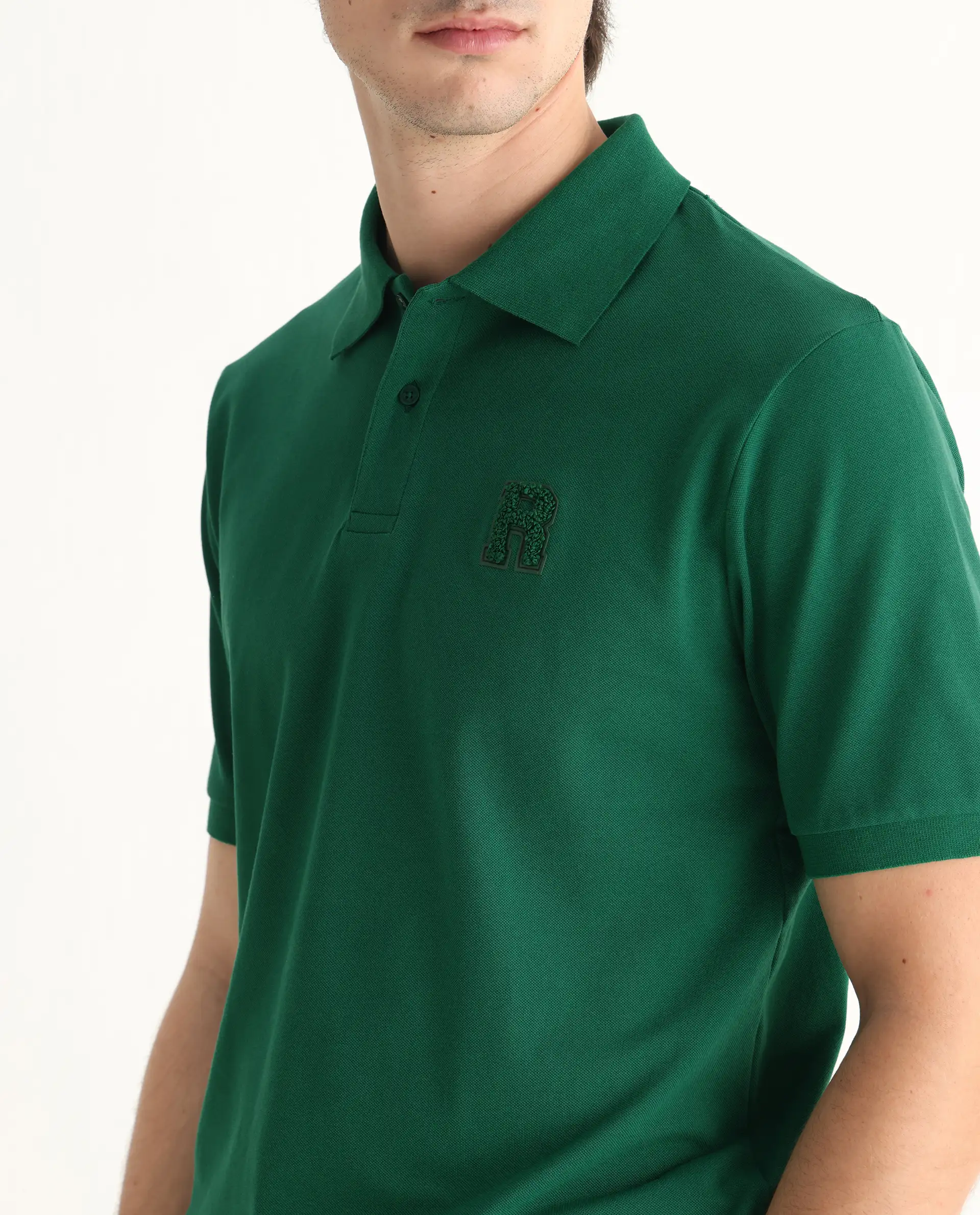 Rare Rabbit Men's Otes Green Cotton Plain Regular Fit Half Sleeve Polo - Image 3