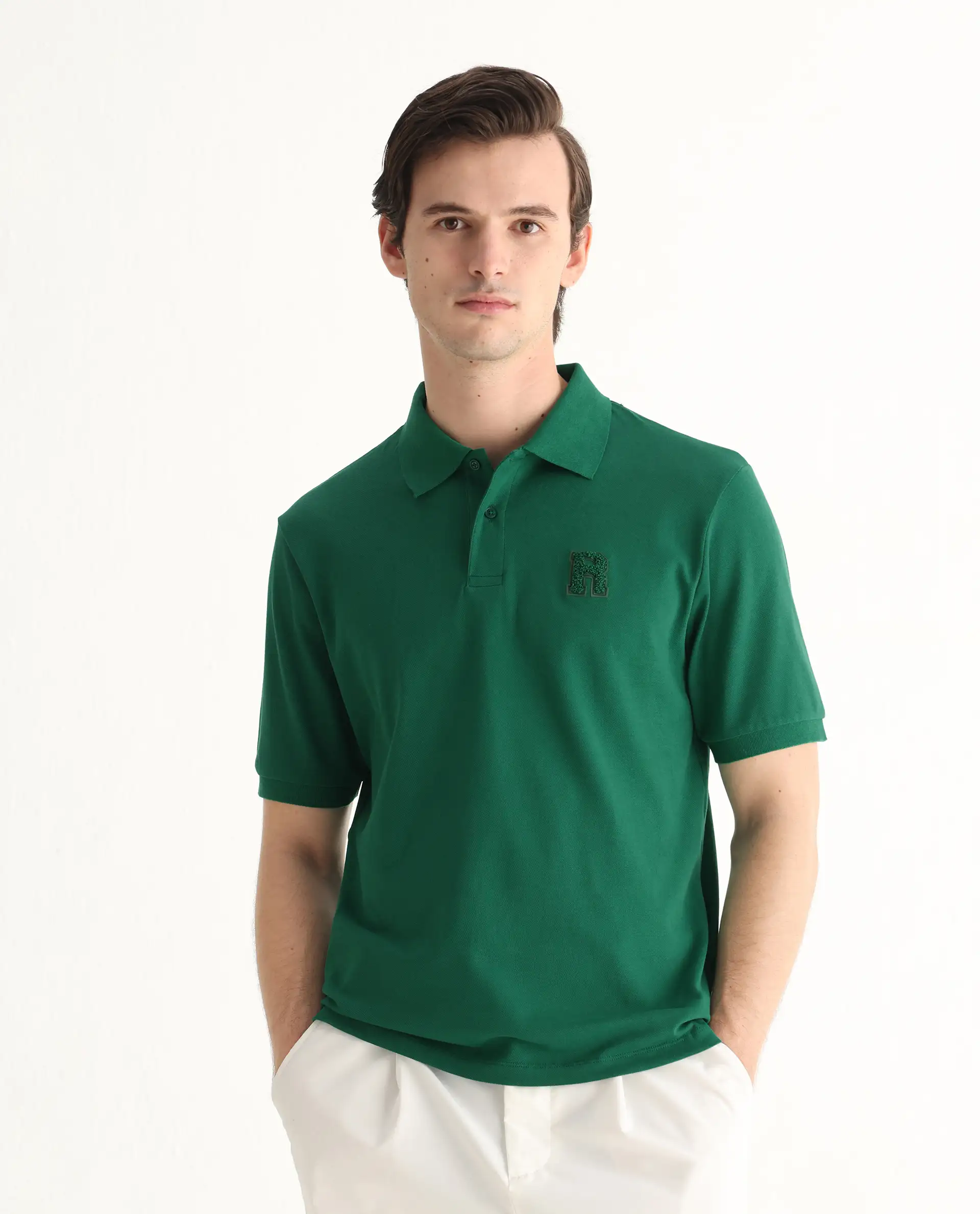 Rare Rabbit Men's Otes Green Cotton Plain Regular Fit Half Sleeve Polo - Image 4