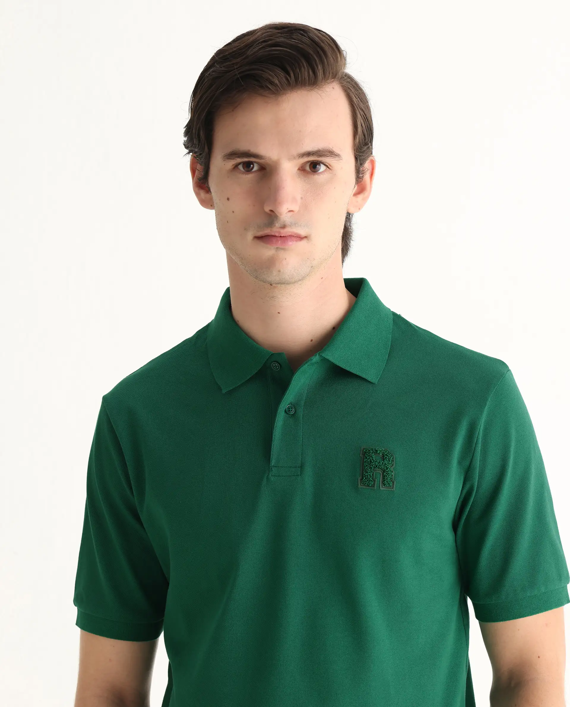 Rare Rabbit Men's Otes Green Cotton Plain Regular Fit Half Sleeve Polo - Image 7