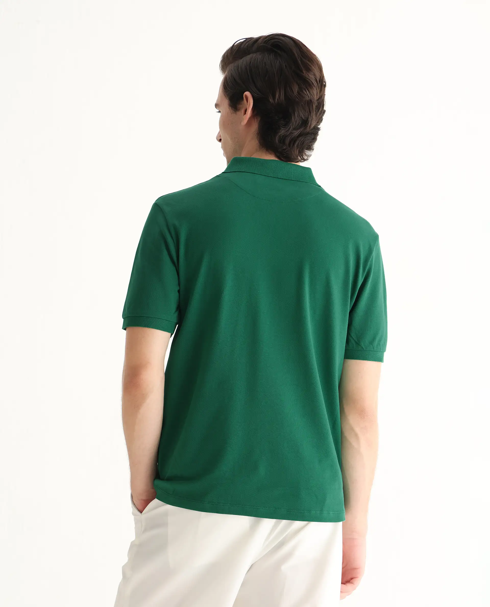 Rare Rabbit Men's Otes Green Cotton Plain Regular Fit Half Sleeve Polo - Image 8