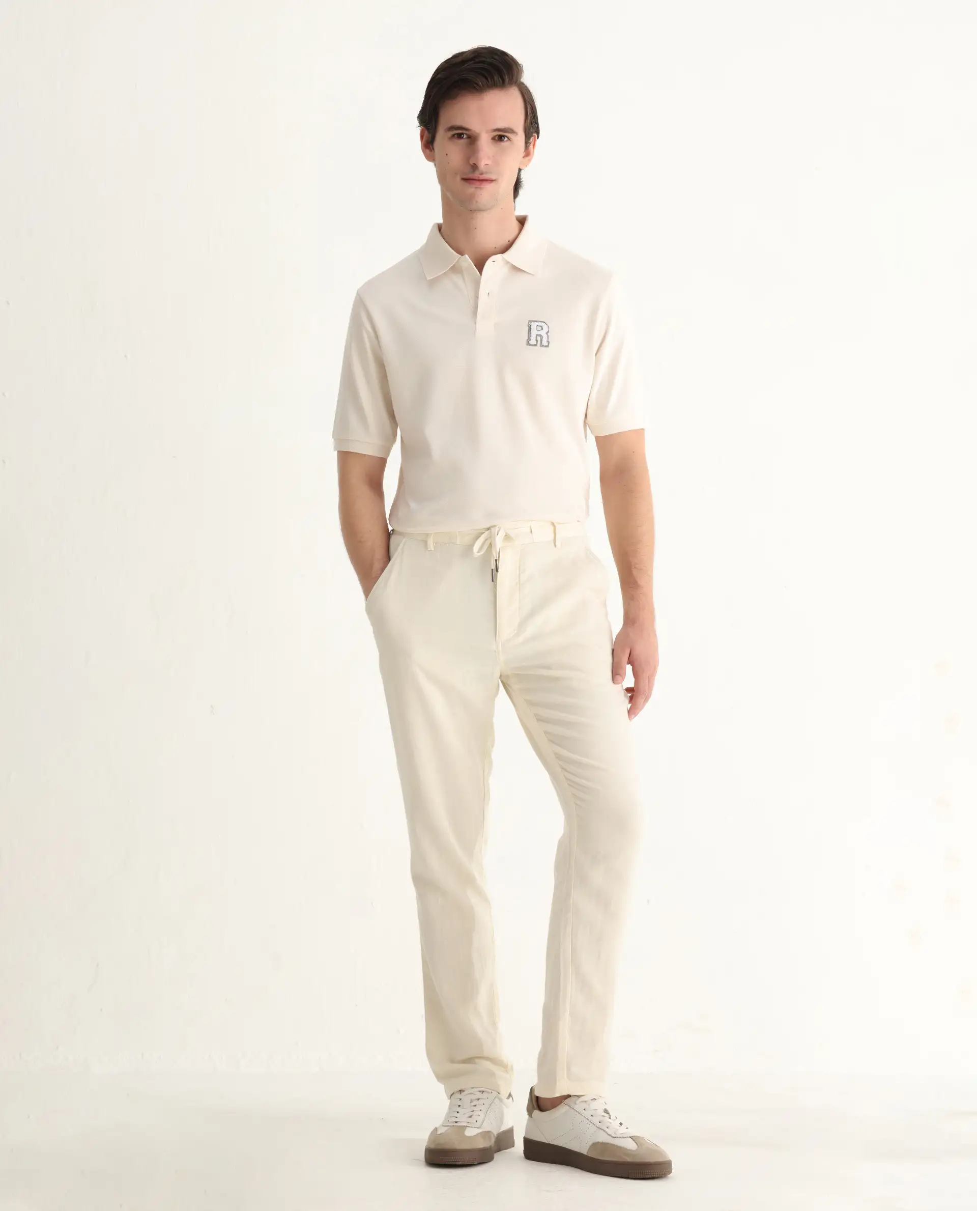 Rare Rabbit Men's Otes Off White Cotton Plain Regular Fit Half Sleeve Polo - Image 2