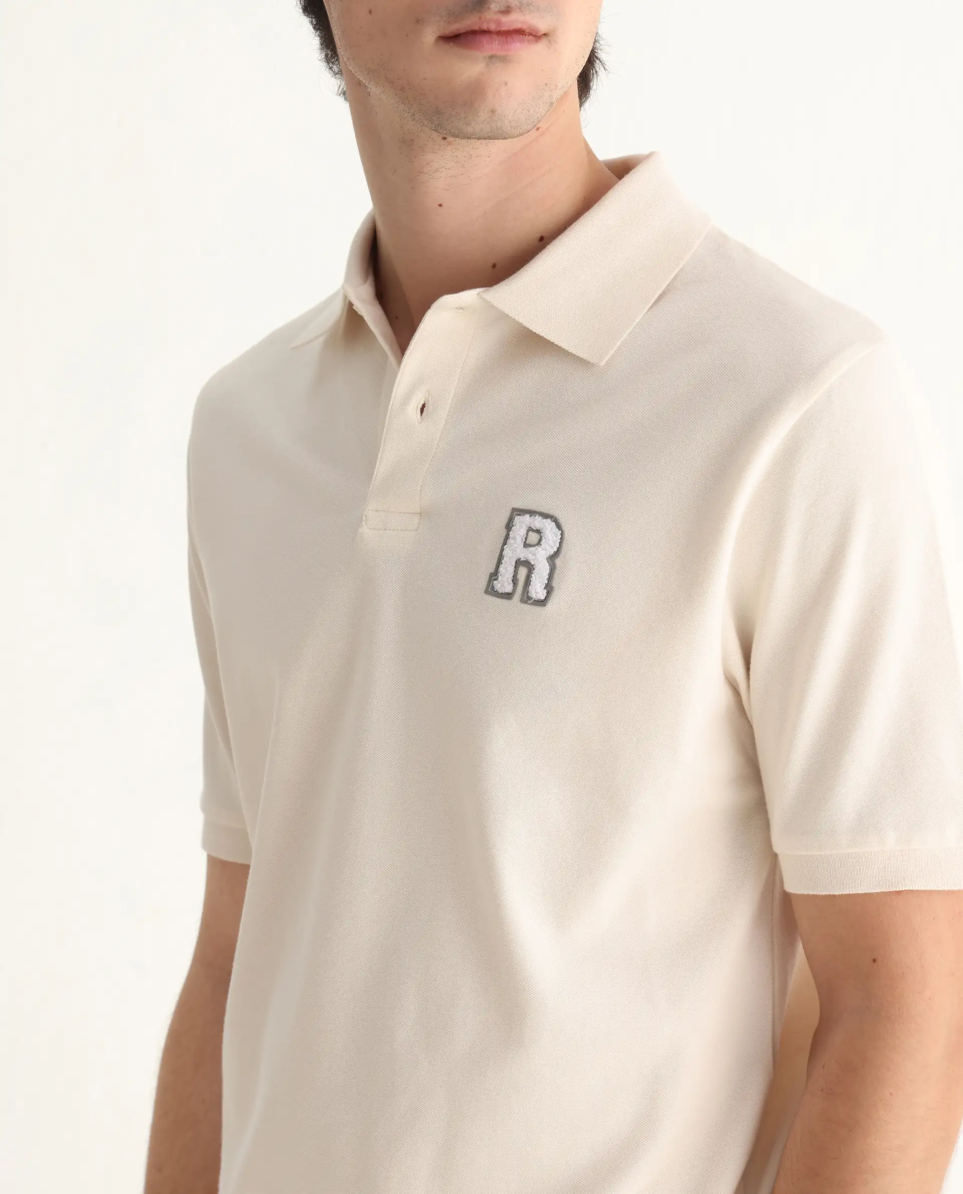 Rare Rabbit Men's Otes Off White Cotton Plain Regular Fit Half Sleeve Polo - Image 3