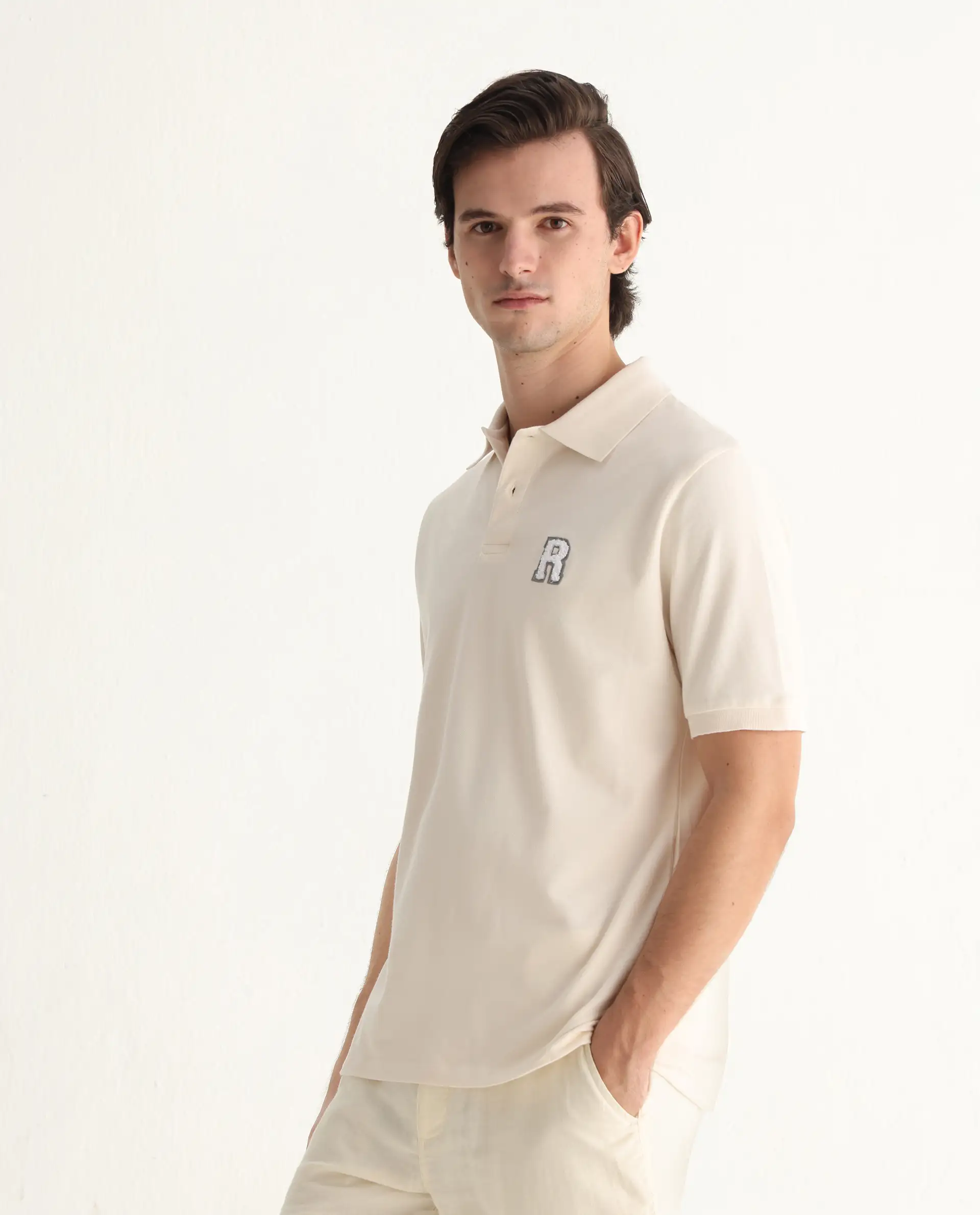 Rare Rabbit Men's Otes Off White Cotton Plain Regular Fit Half Sleeve Polo - Image 4