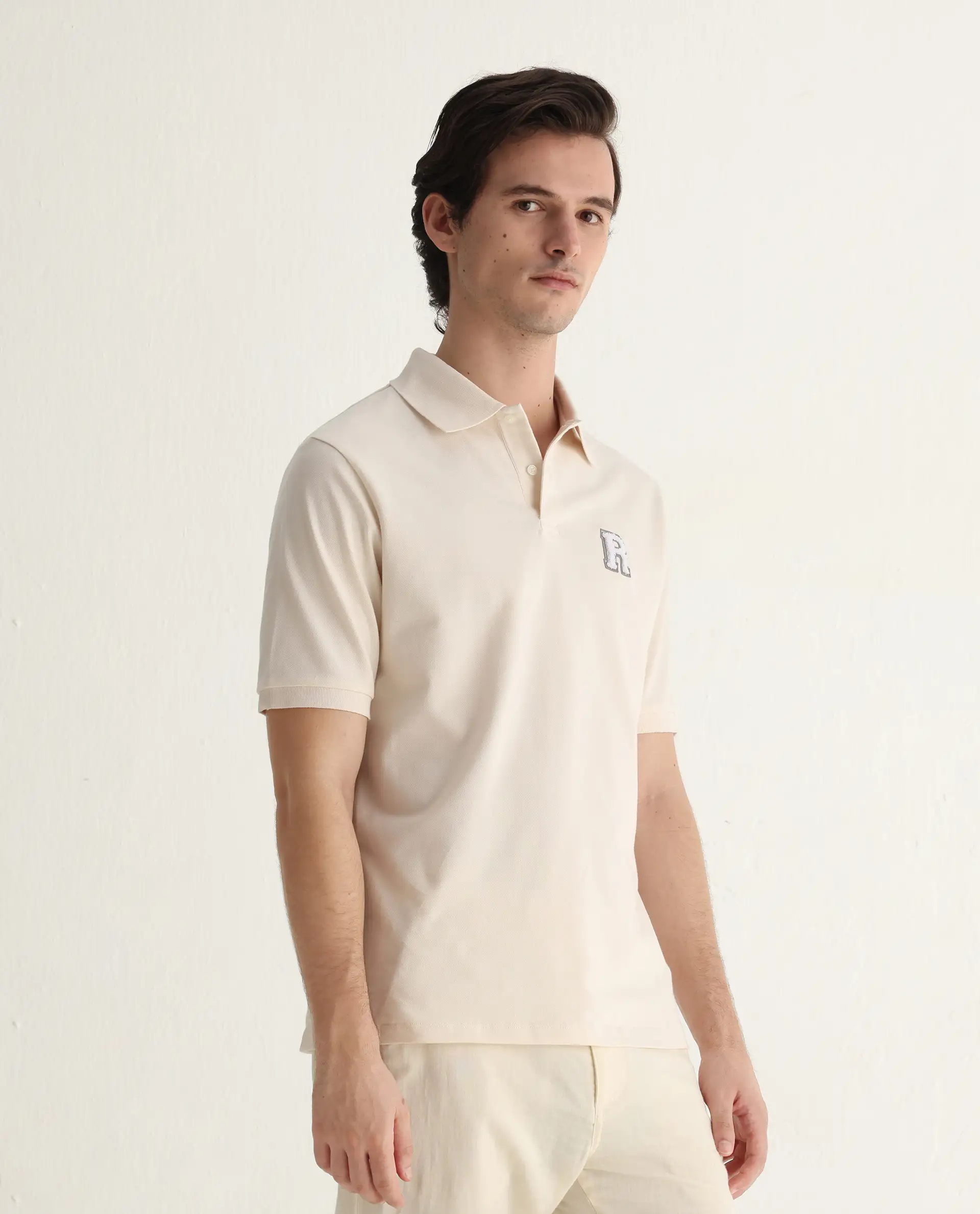 Rare Rabbit Men's Otes Off White Cotton Plain Regular Fit Half Sleeve Polo - Image 5