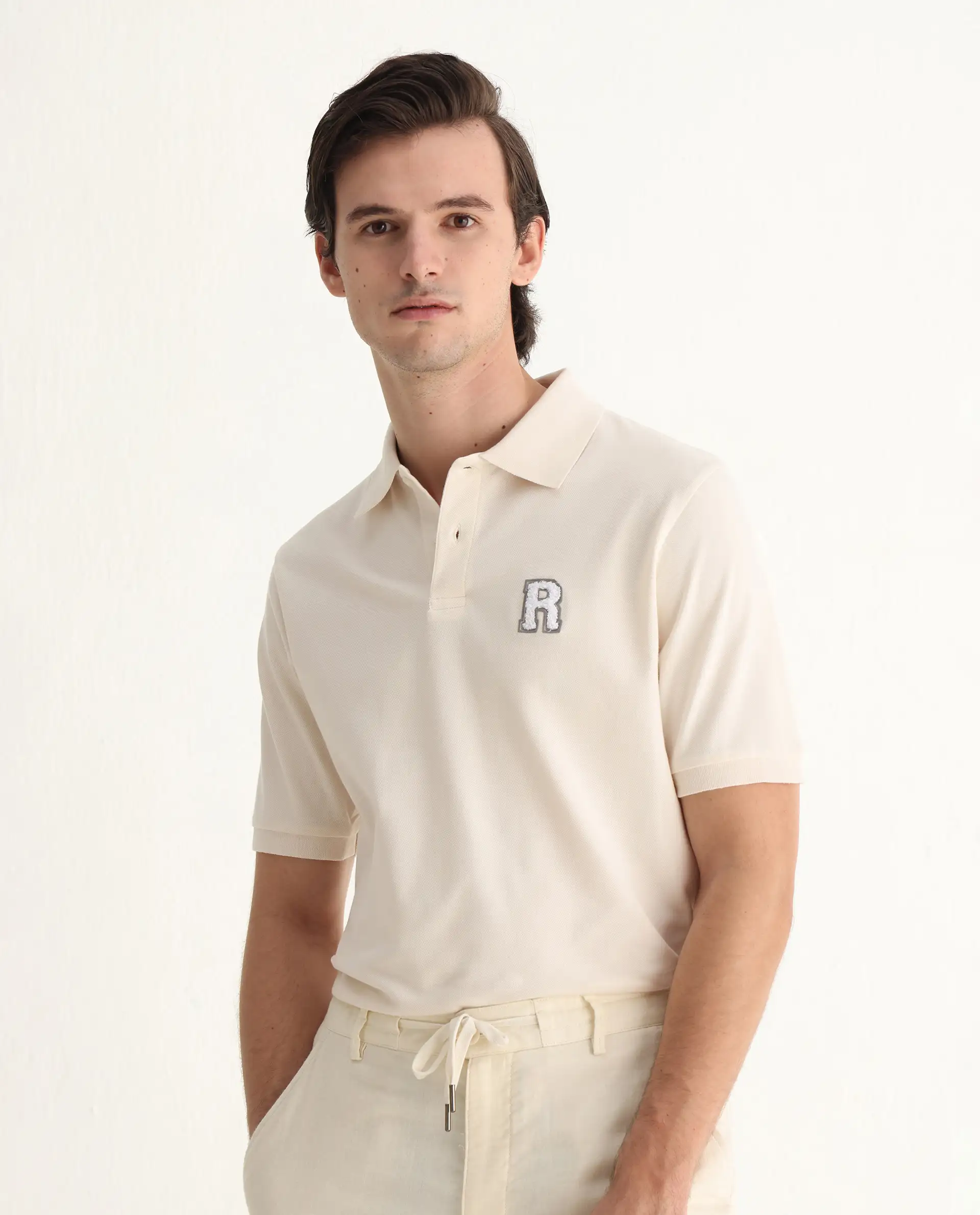 Rare Rabbit Men's Otes Off White Cotton Plain Regular Fit Half Sleeve Polo - Image 7