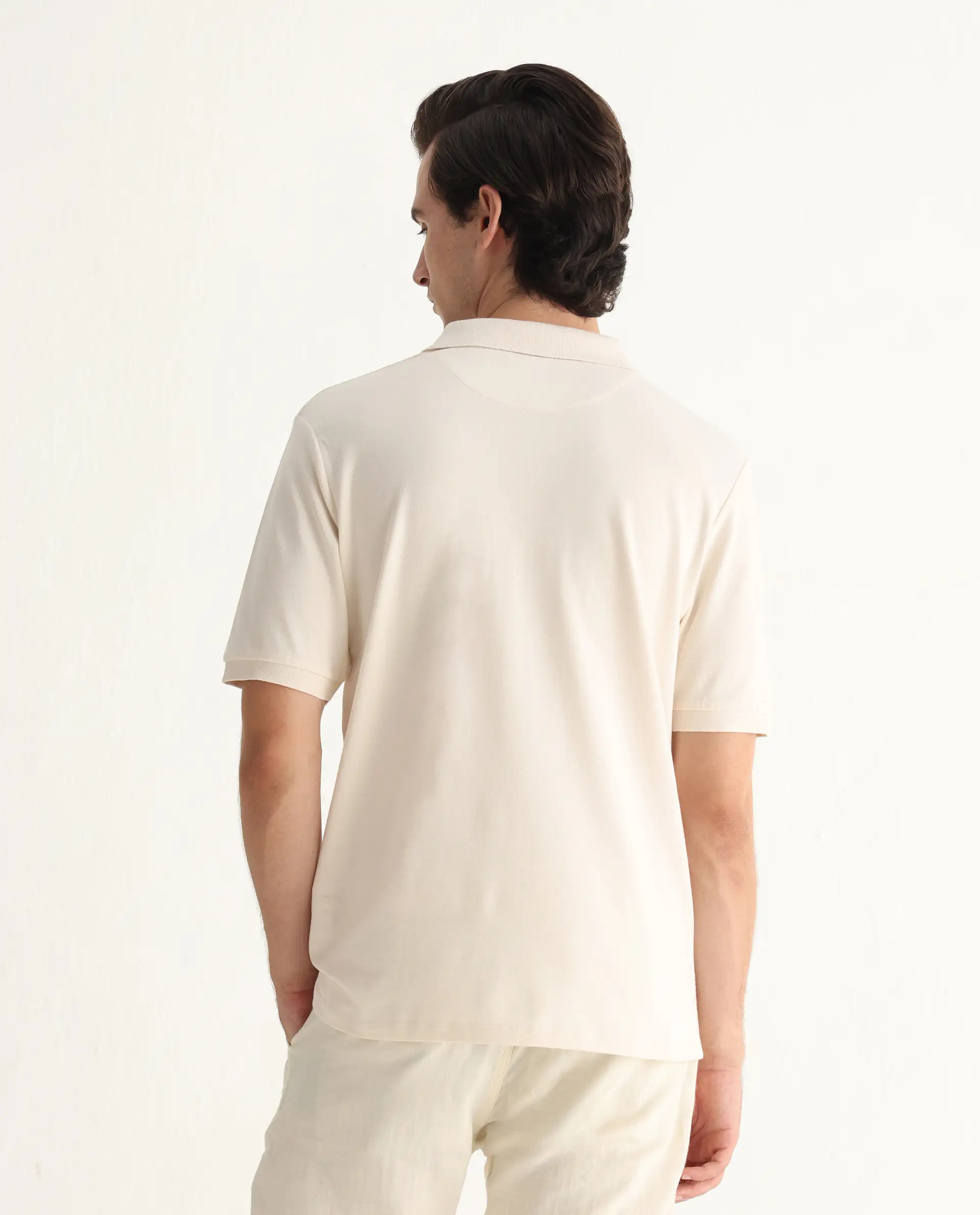 Rare Rabbit Men's Otes Off White Cotton Plain Regular Fit Half Sleeve Polo - Image 8