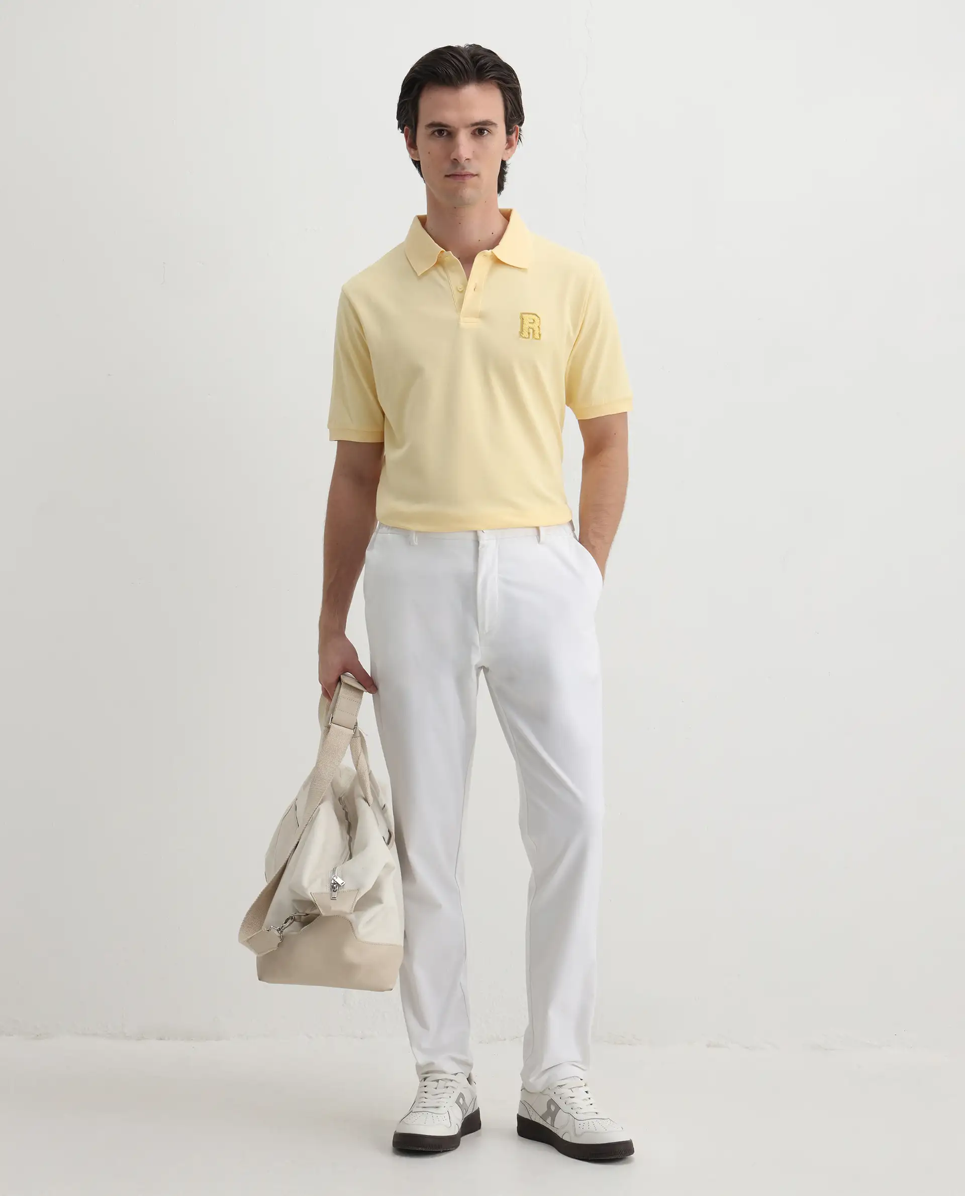 Rare Rabbit Men's Otes Pastel Yellow Cotton Plain Regular Fit Half Sleeve Polo - Image 2