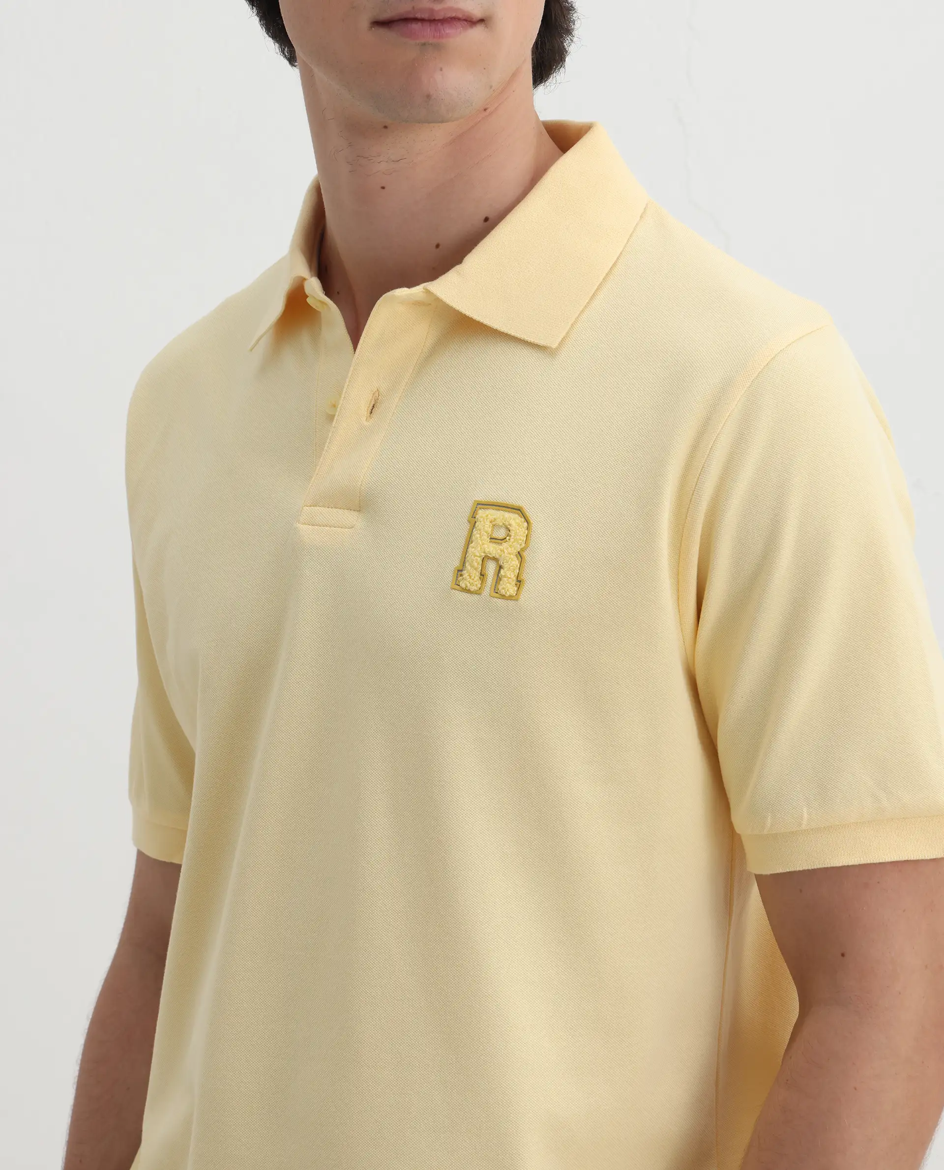 Rare Rabbit Men's Otes Pastel Yellow Cotton Plain Regular Fit Half Sleeve Polo - Image 3