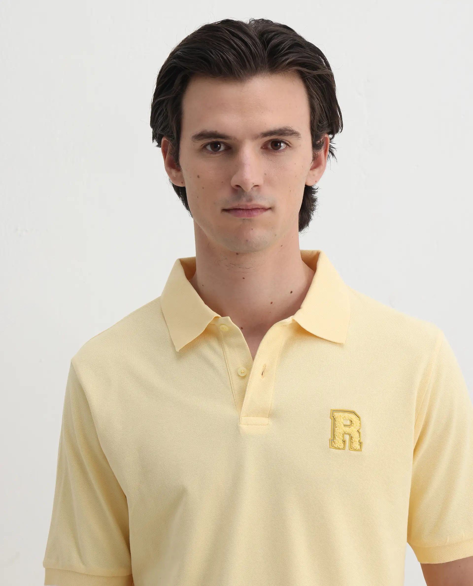 Rare Rabbit Men's Otes Pastel Yellow Cotton Plain Regular Fit Half Sleeve Polo - Image 5