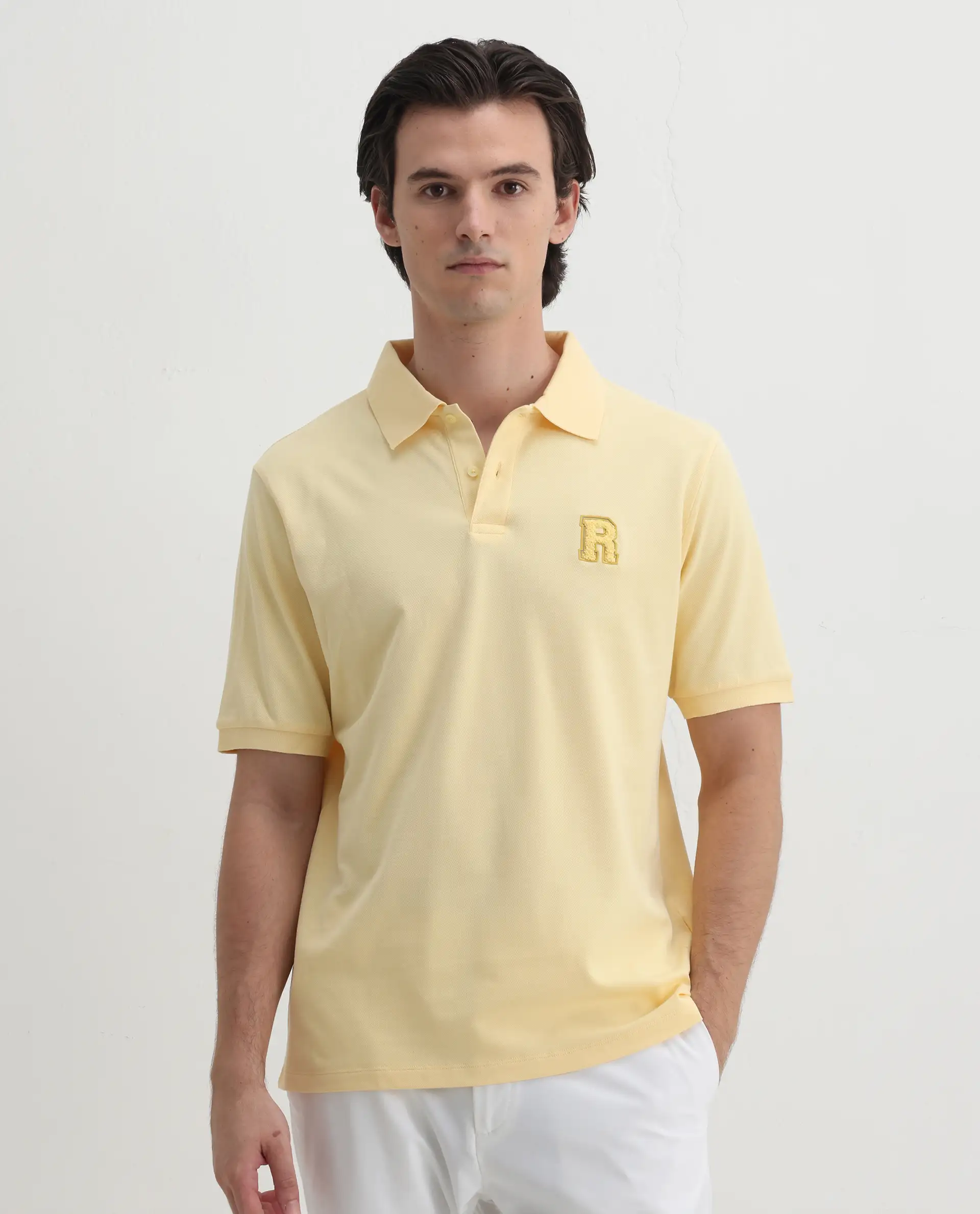 Rare Rabbit Men's Otes Pastel Yellow Cotton Plain Regular Fit Half Sleeve Polo - Image 6