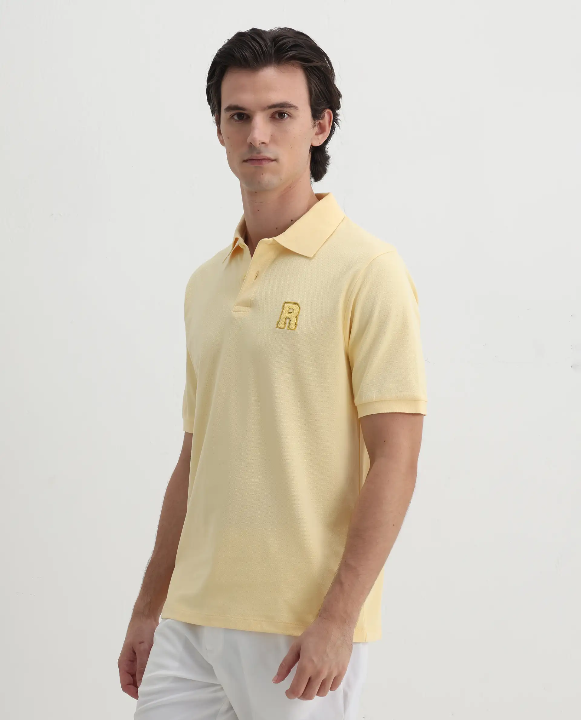 Rare Rabbit Men's Otes Pastel Yellow Cotton Plain Regular Fit Half Sleeve Polo - Image 7