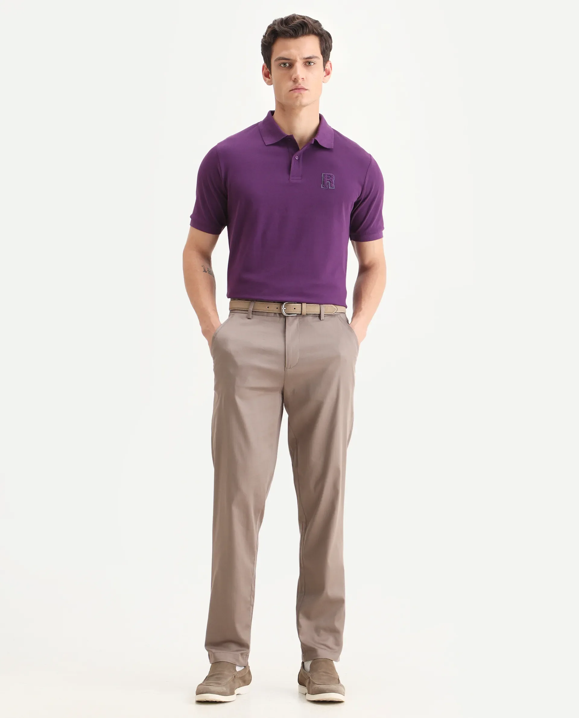 Rare Rabbit Men's Otes Purple Cotton Plain Regular Fit Half Sleeve Polo - Image 2