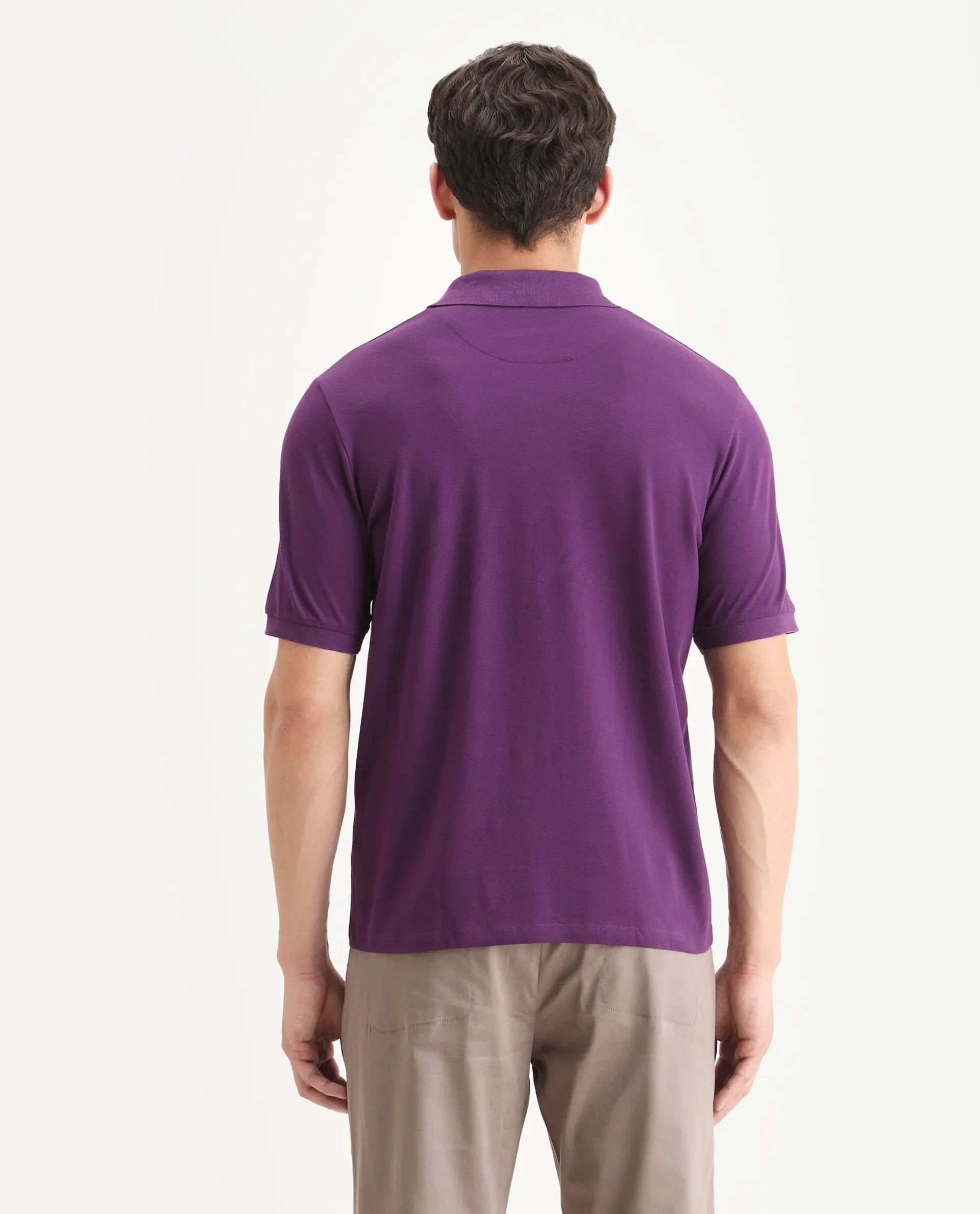 Rare Rabbit Men's Otes Purple Cotton Plain Regular Fit Half Sleeve Polo - Image 7