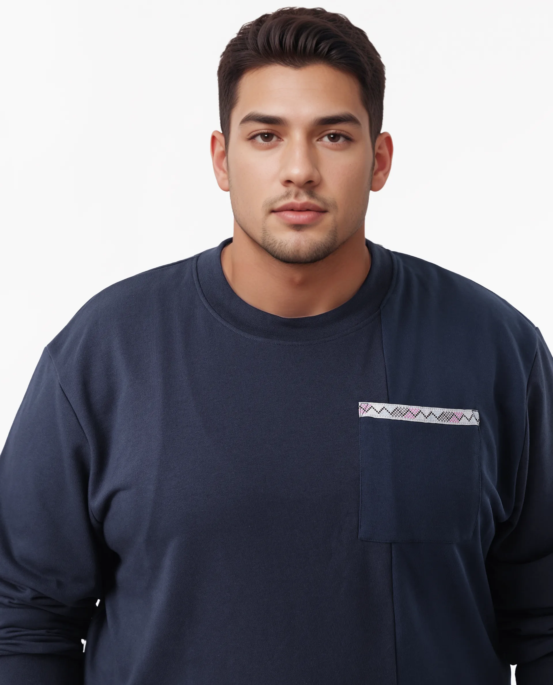 Rare Rabbit Men's Otese-L Navy Cotton Blend Cut And Sew Plus Size Full Sleeve Crew Neck Sweatshirt - Image 3