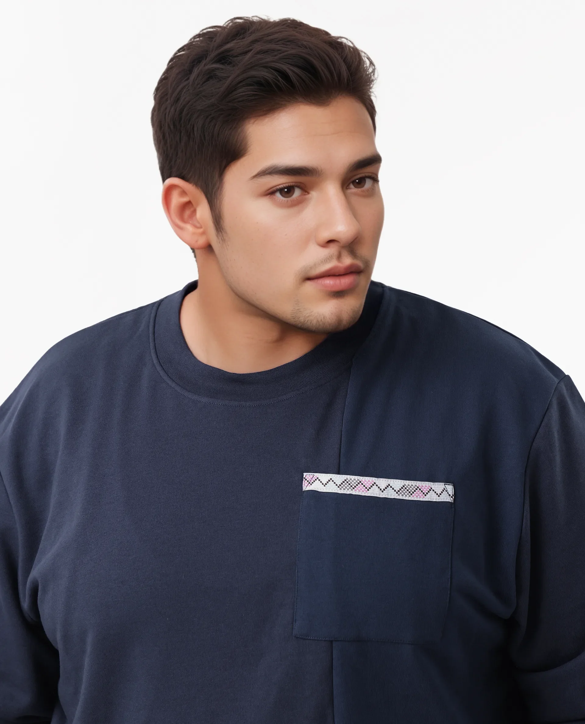 Rare Rabbit Men's Otese-L Navy Cotton Blend Cut And Sew Plus Size Full Sleeve Crew Neck Sweatshirt - Image 7