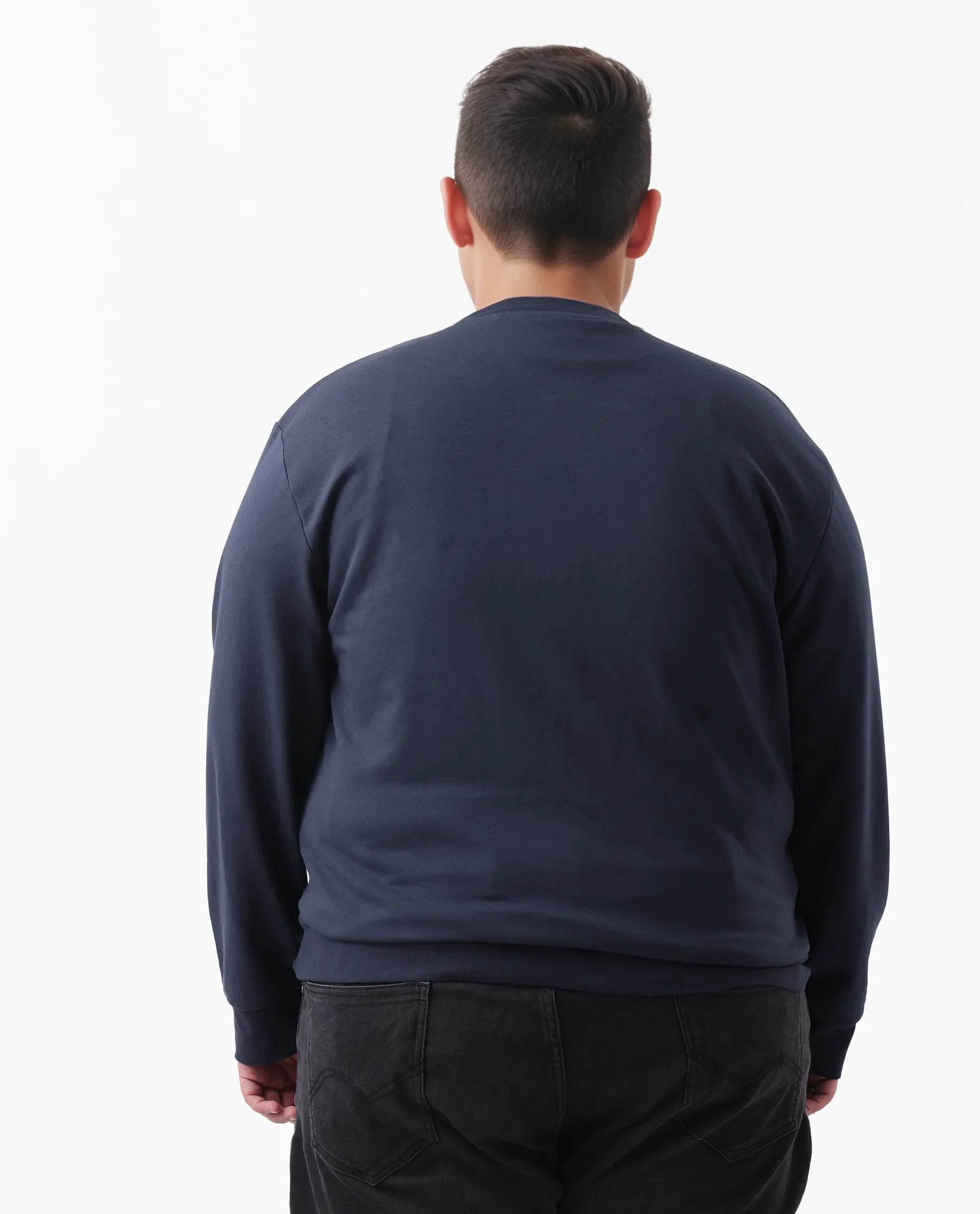 Rare Rabbit Men's Otese-L Navy Cotton Blend Cut And Sew Plus Size Full Sleeve Crew Neck Sweatshirt - Image 8