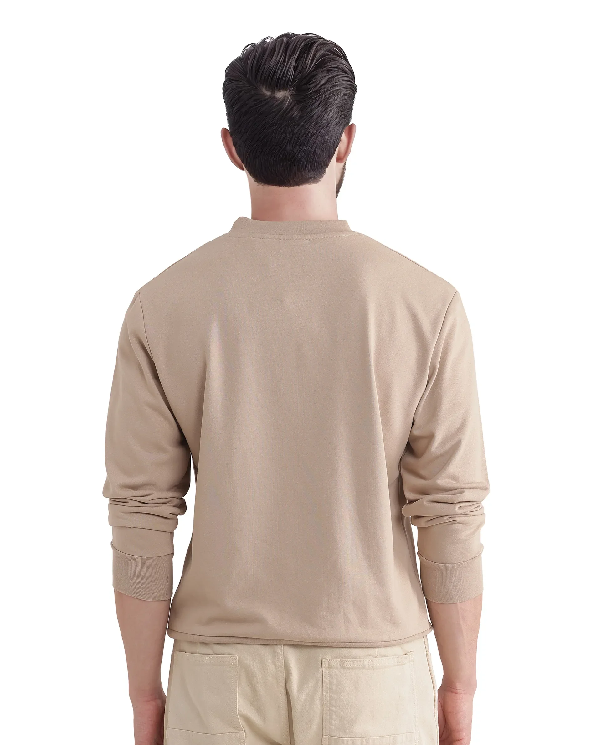 Rare Rabbit Men's Otese Beige Cotton Blend Cut And Sew Regular Fit Full Sleeve Crew Neck Sweatshirt - Image 4