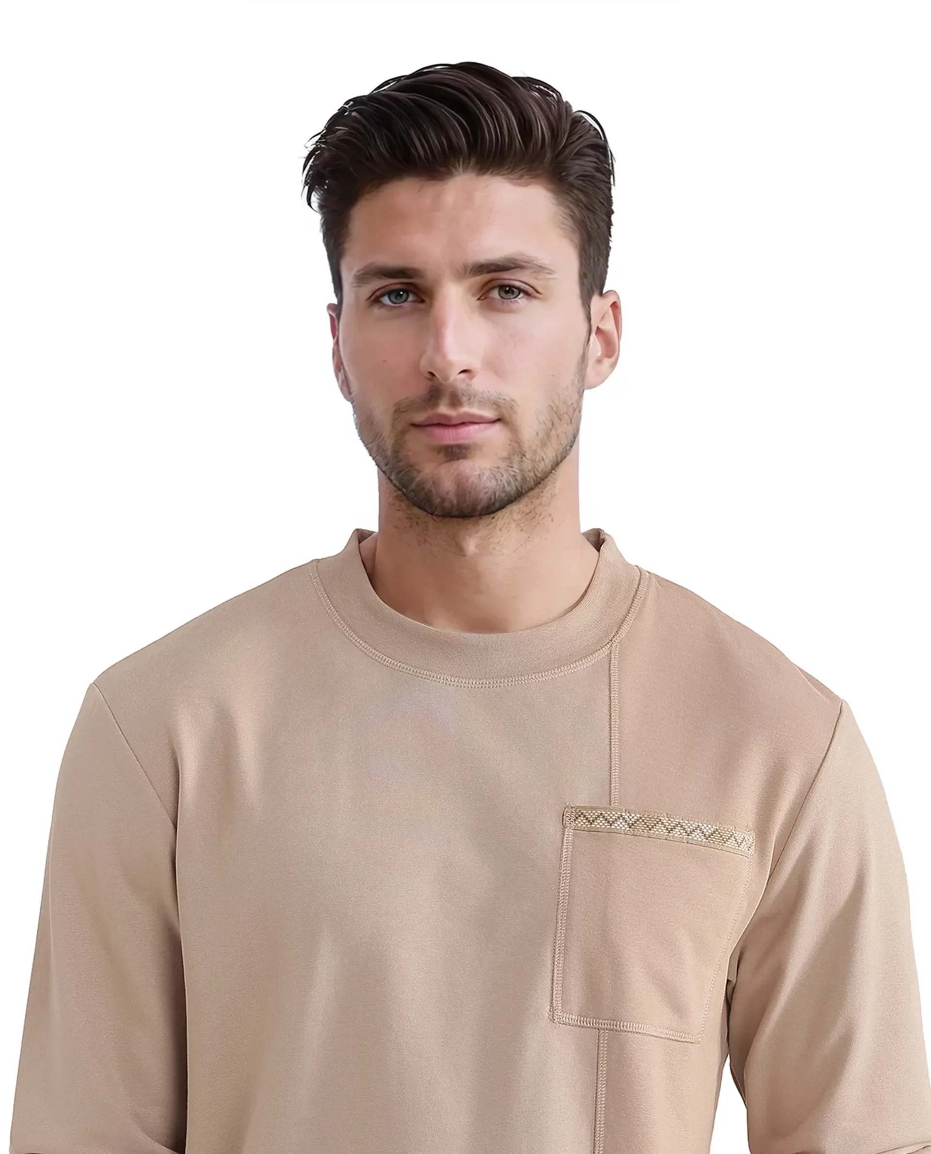 Rare Rabbit Men's Otese Beige Cotton Blend Cut And Sew Regular Fit Full Sleeve Crew Neck Sweatshirt - Image 8