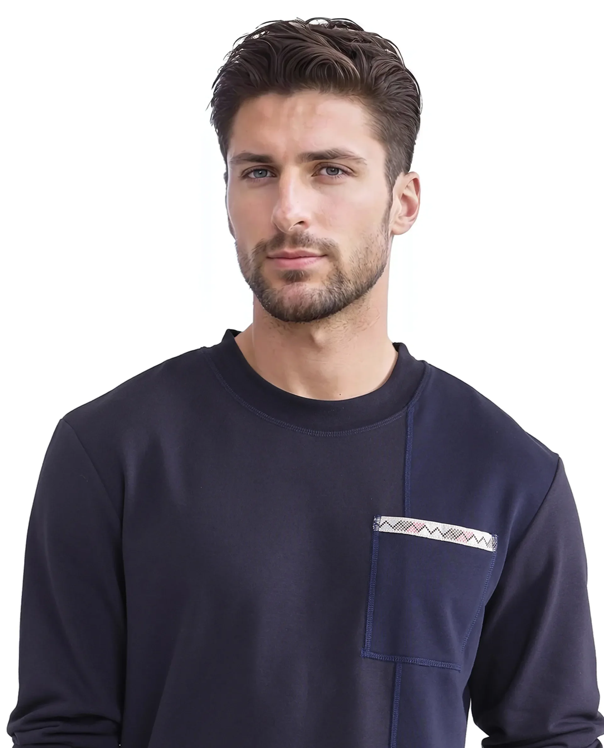 Rare Rabbit Men's Otese Navy Cotton Blend Cut And Sew Regular Fit Full Sleeve Crew Neck Sweatshirt - Image 7