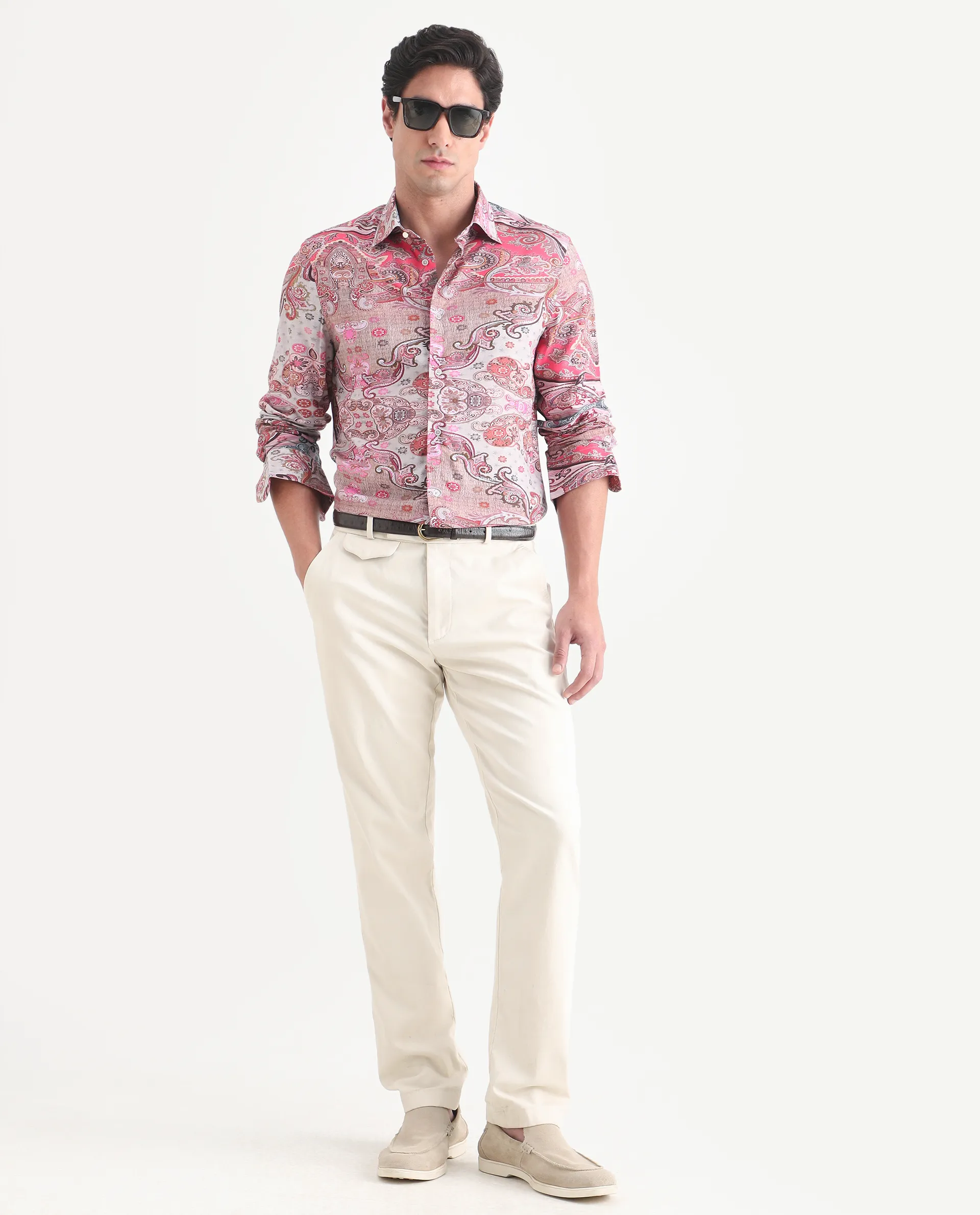 Rare Rabbit Men's Otiso Dusky Pink Viscose Fabric Full Sleeve Spread Collar Regular Fit Paisley Shirt - Image 2