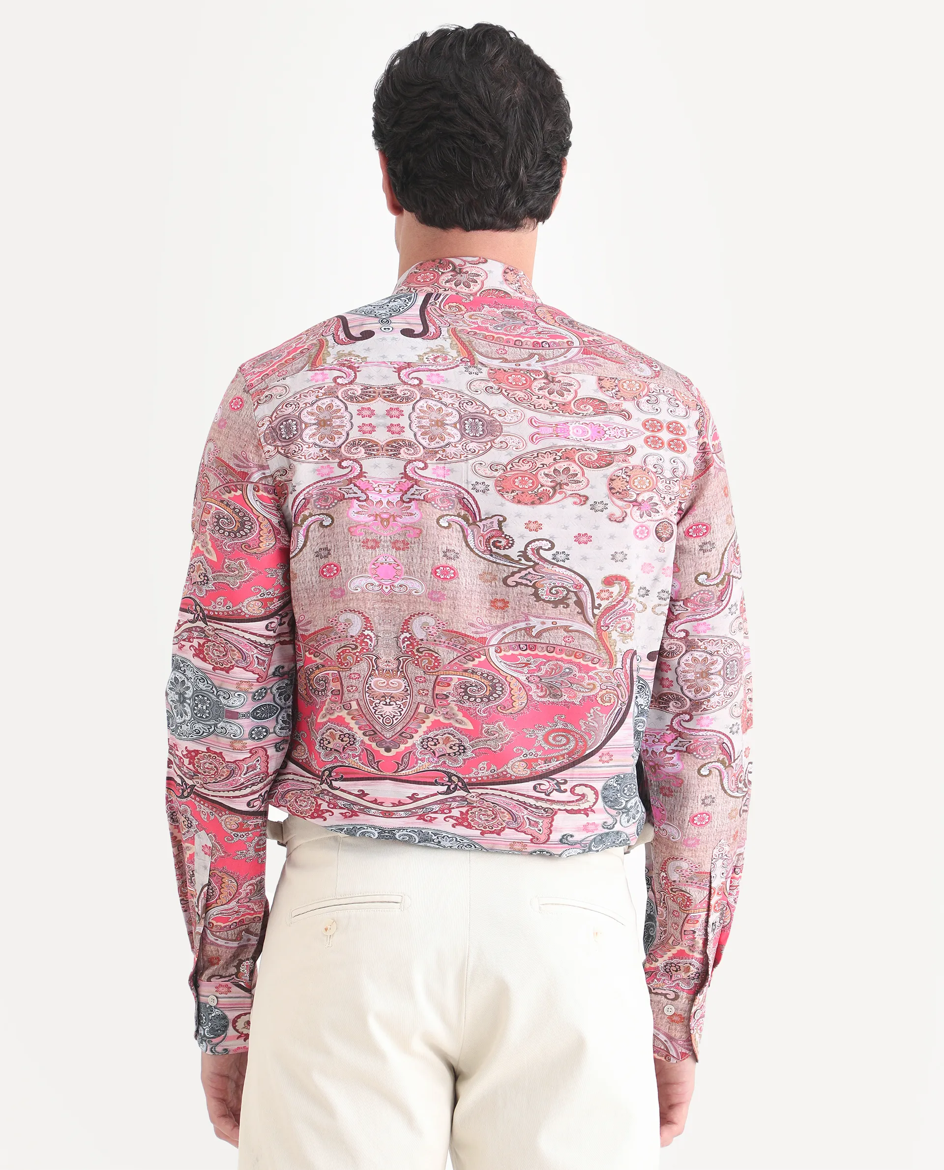 Rare Rabbit Men's Otiso Dusky Pink Viscose Fabric Full Sleeve Spread Collar Regular Fit Paisley Shirt - Image 7