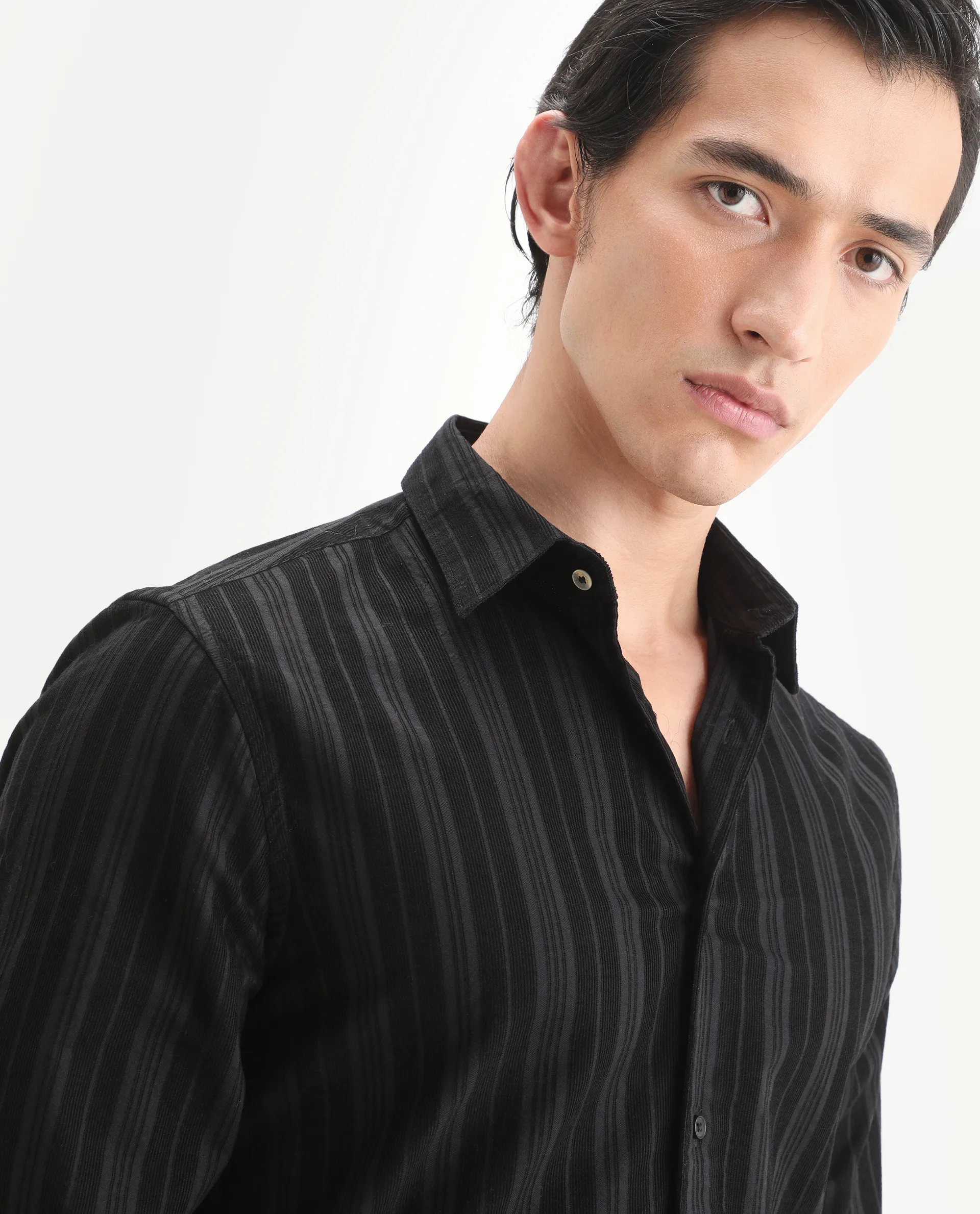Rare Rabbit Men's Otta Black Cotton Fabric Full Sleeve Spread Collar Regular Fit Striped Shirt - Image 6
