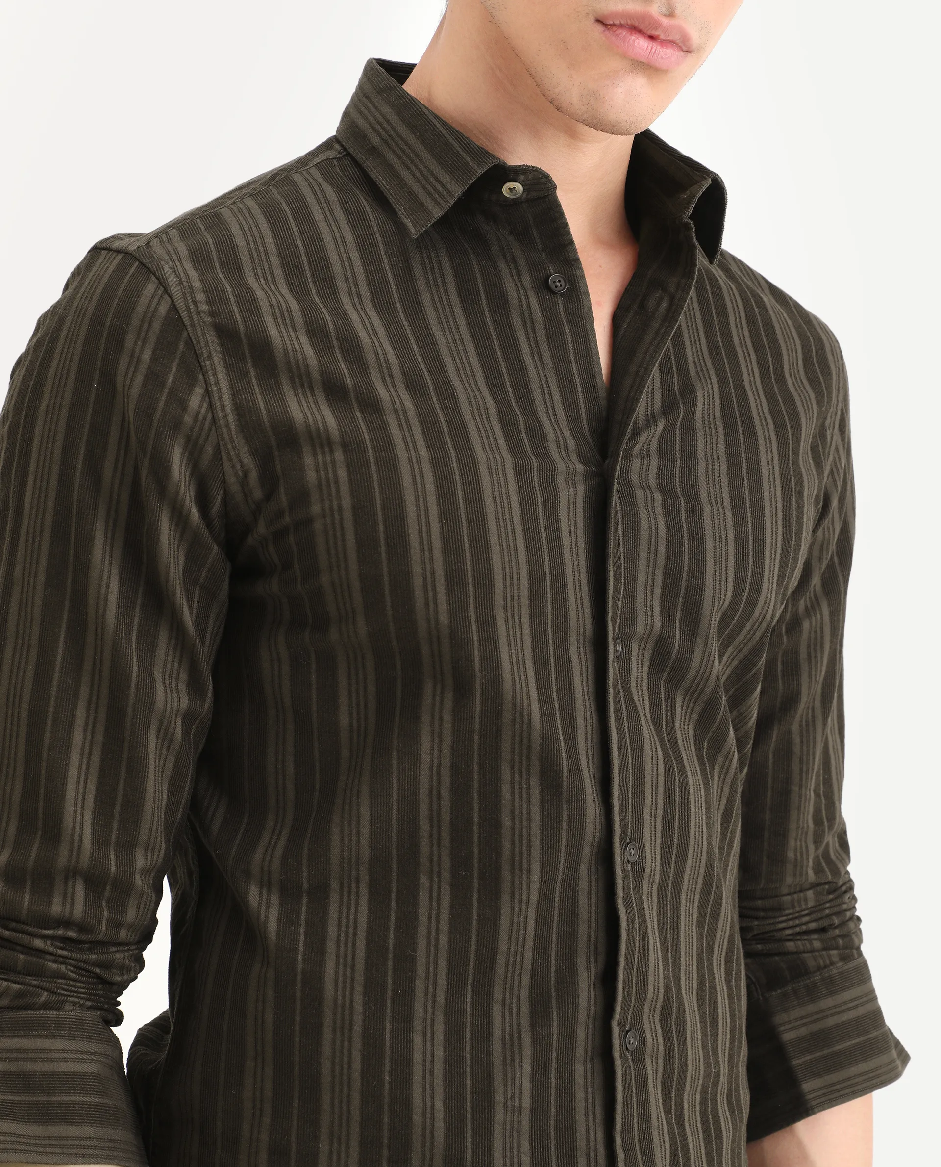 Rare Rabbit Men's Otta Dark Brown Cotton Fabric Full Sleeve Spread Collar Regular Fit Striped Shirt - Image 3