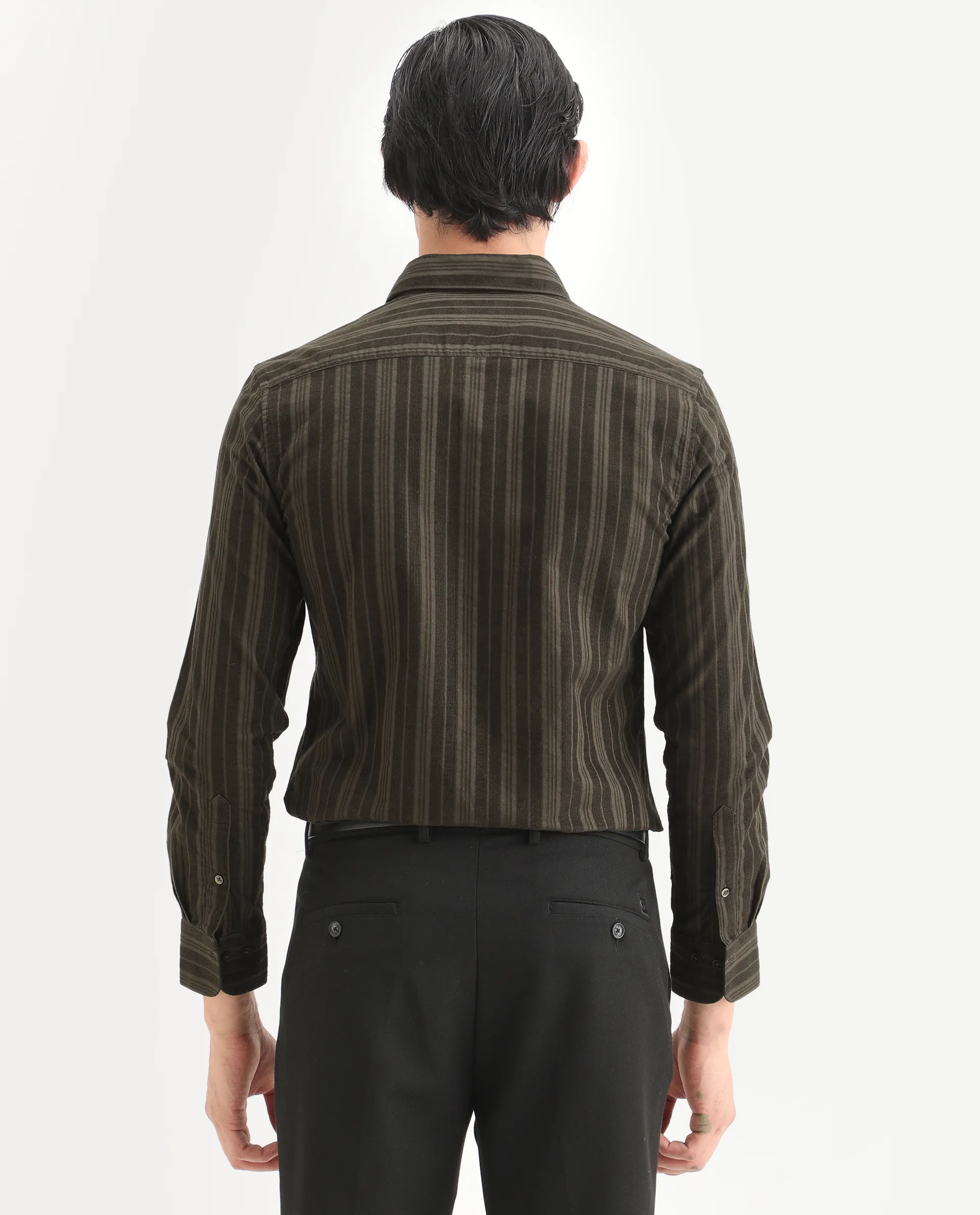 Rare Rabbit Men's Otta Dark Brown Cotton Fabric Full Sleeve Spread Collar Regular Fit Striped Shirt - Image 7