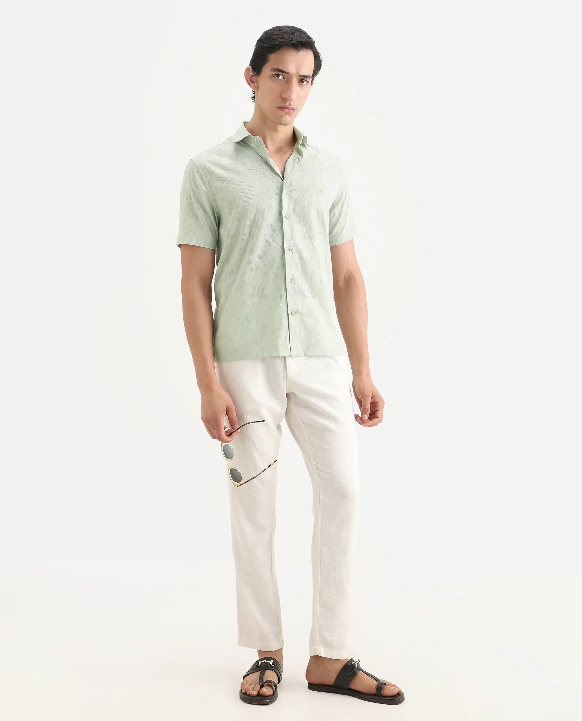 Rare Rabbit Men's Ottas Dusky Green Cotton Fabric Half Sleeve Spread Collar Regular Fit Shirt - Image 2