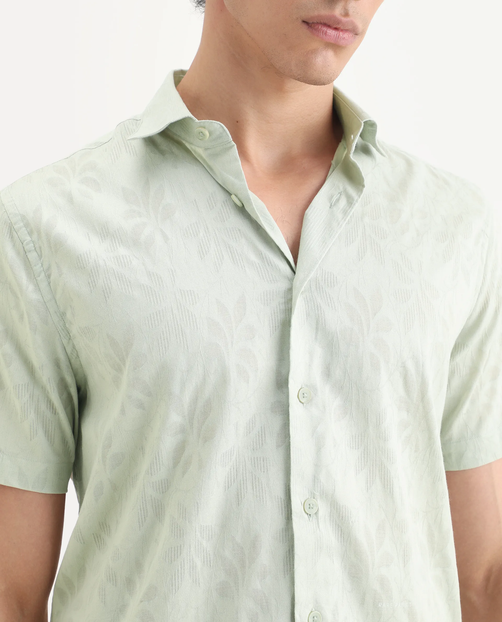 Rare Rabbit Men's Ottas Dusky Green Cotton Fabric Half Sleeve Spread Collar Regular Fit Shirt - Image 4